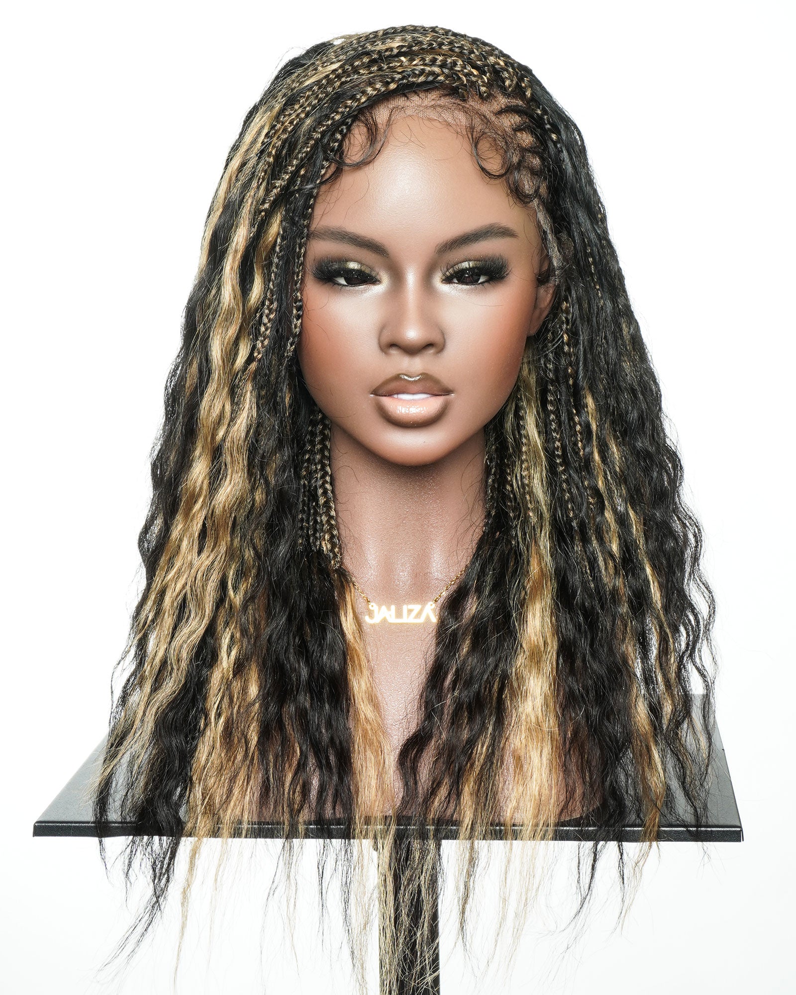 Perruque tressée de cheveux humains Fulani Avery 18" - couleur mélangée