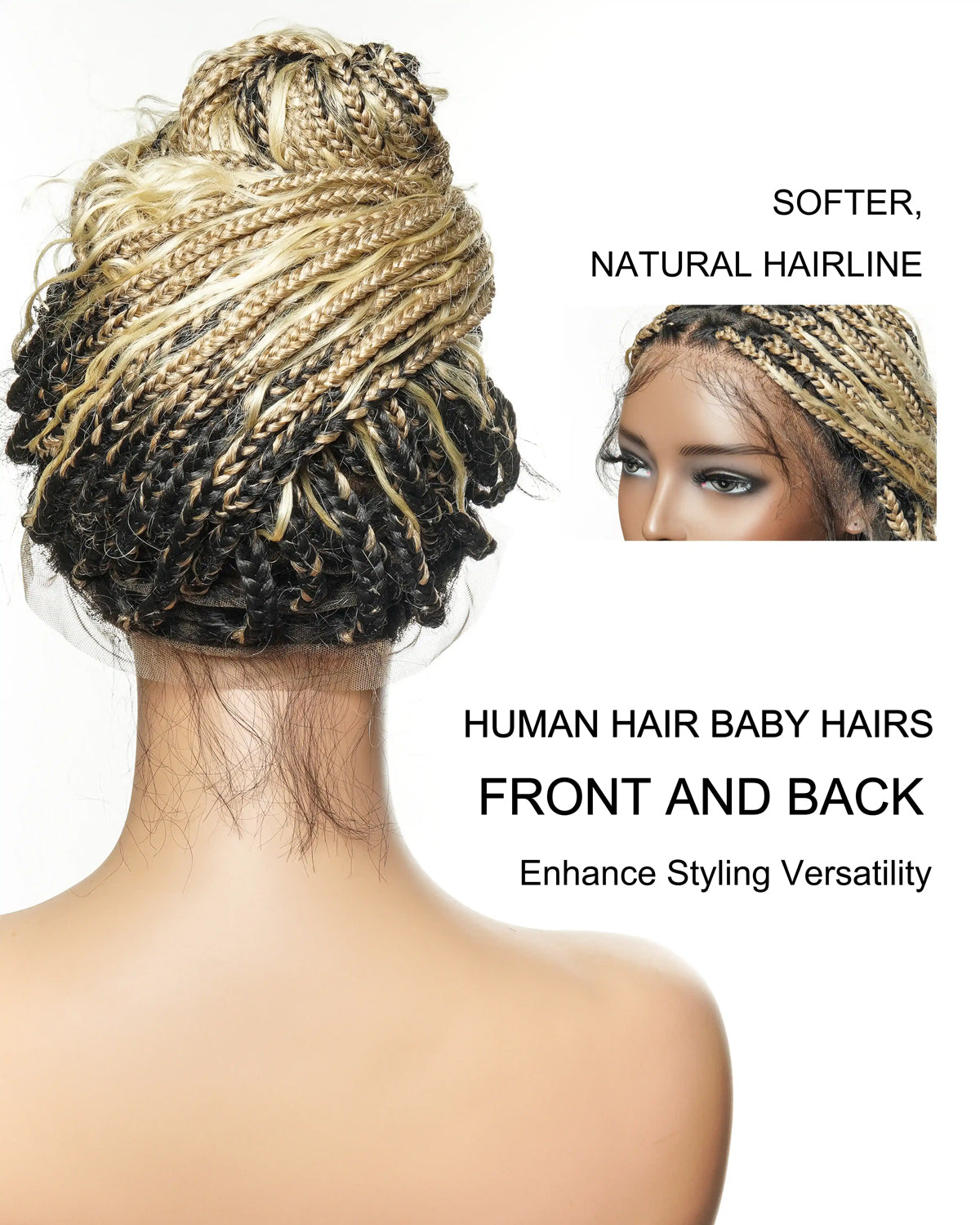 Perruque tressée de couleur 24" 613 blond HD, dentelle complète, cheveux humains, boucles bohèmes, tresses bohèmes