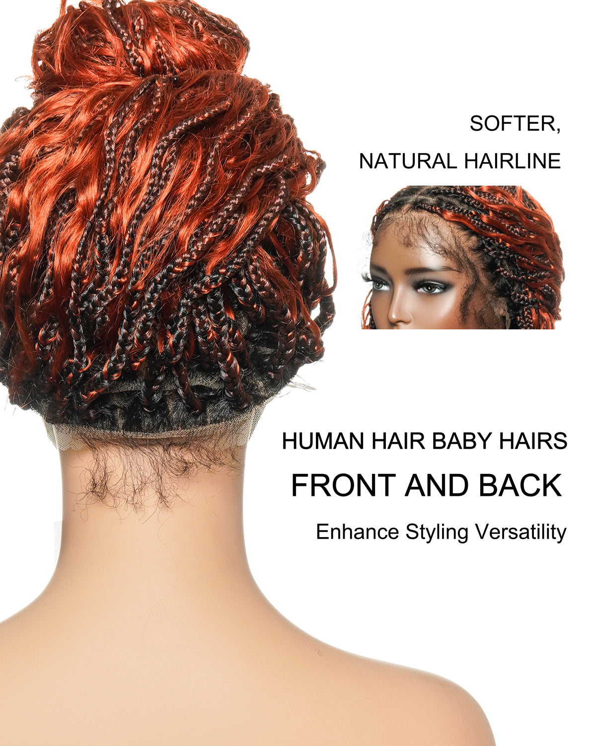 Wavina - Perruque tressée de 24 pouces avec tresses ondulées et vagues bohèmes en cheveux naturels