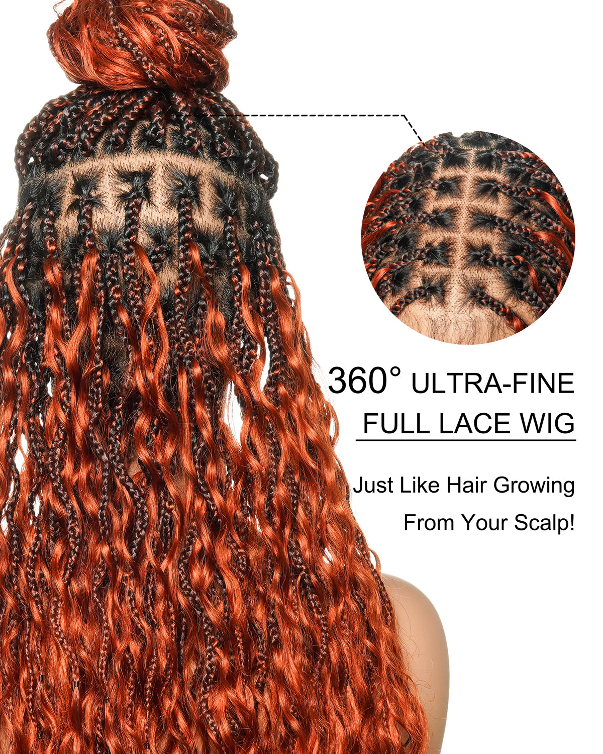 Wavina - Perruque tressée de 24 pouces avec tresses ondulées et vagues bohèmes en cheveux naturels