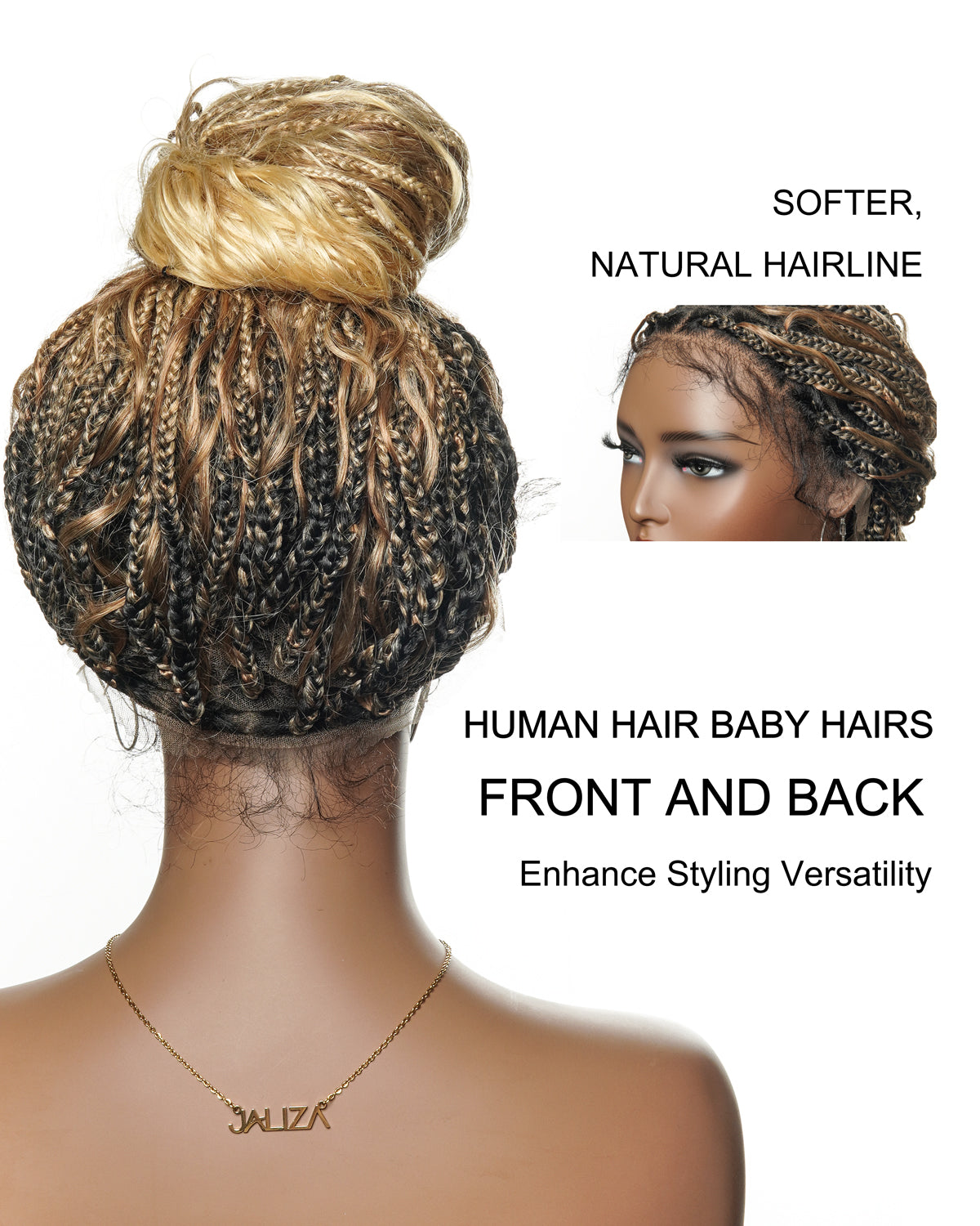Wavina - Perruque tressée de 24 pouces avec tresses ondulées et vagues bohèmes en cheveux naturels