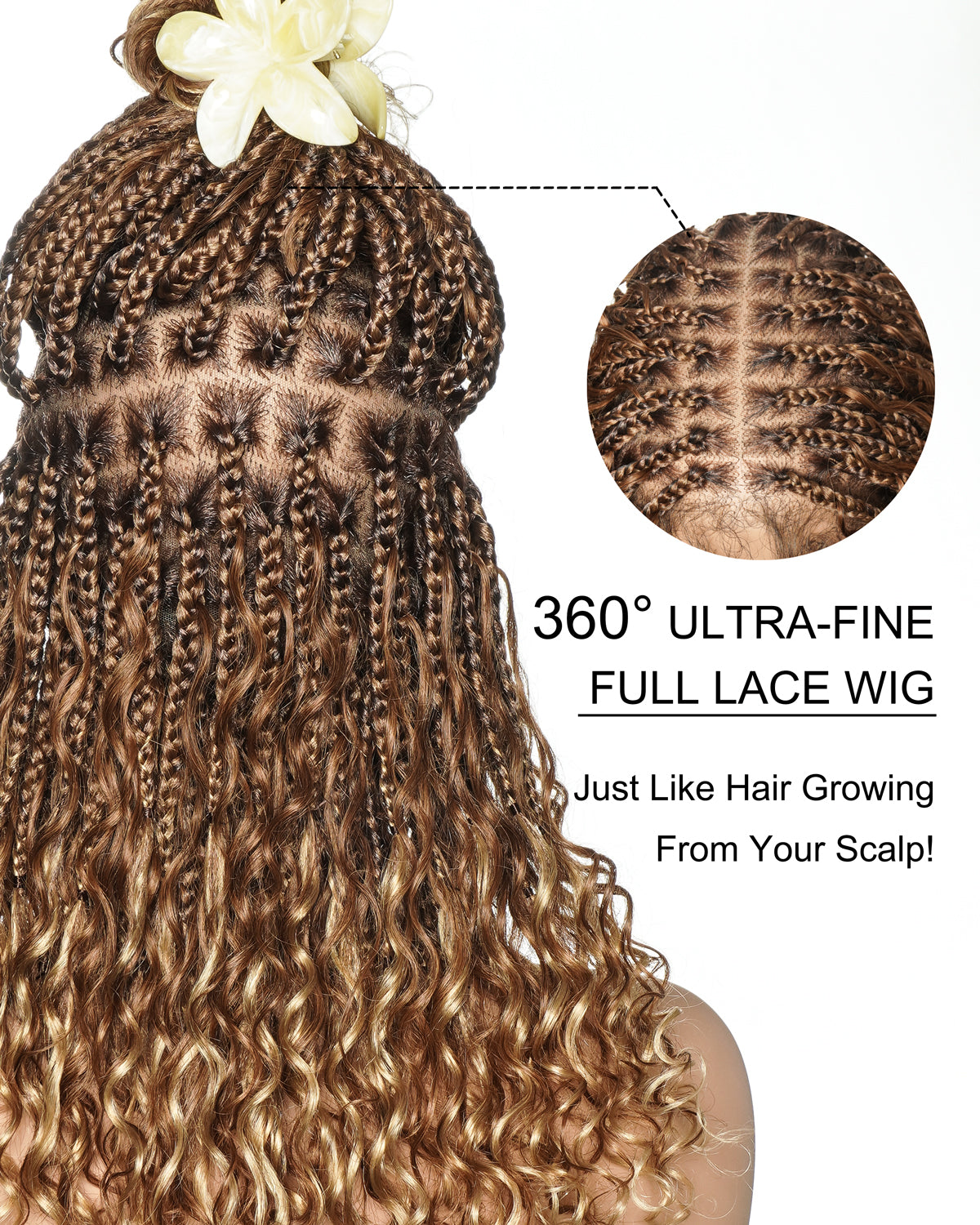 Lumina - 18" Piano Color Swiss HD Full Lace Human Hair Boho Braided Wig