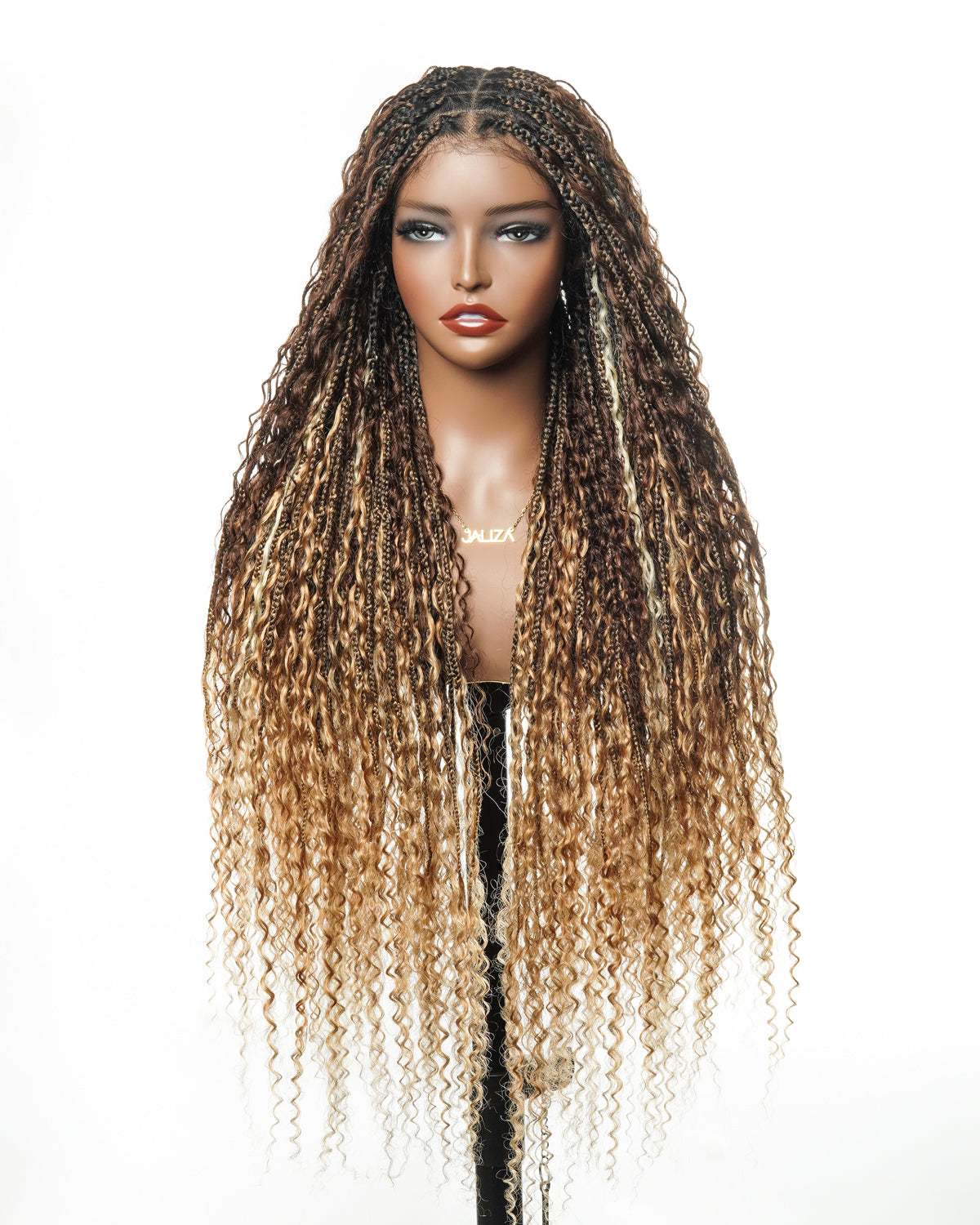 Solana - Cheveux Humains Pré-décolorés Dentelle Suisse HD Mélange Full Lace Couleur 1B 4 30 27 613 Perruque Tressée Boho Style Boho Box en Cheveux Humains