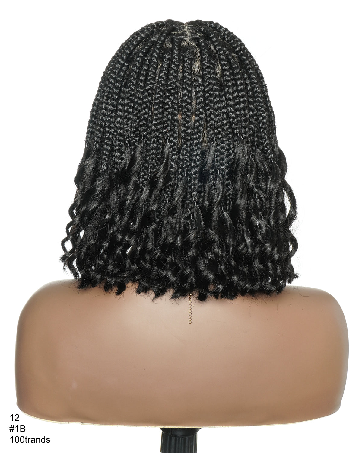 Nina - Perruque tressée sans colle, petite tête, bouts bouclés (bonnet petite taille pour petite tête)