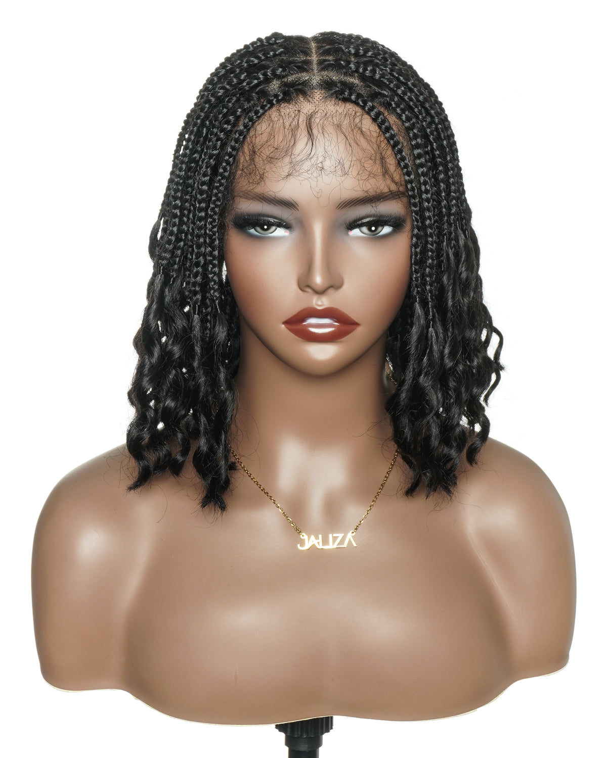 Nina - Perruque tressée sans colle, petite tête, bouts bouclés (bonnet petite taille pour petite tête)