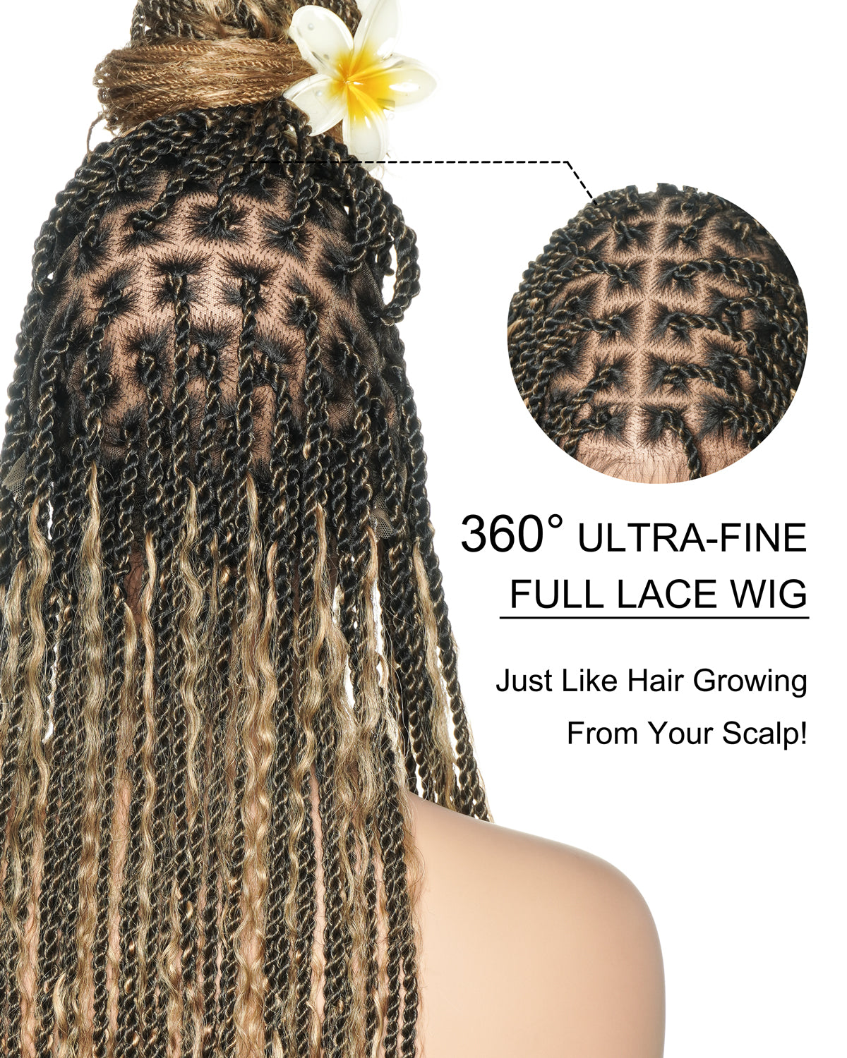 Perruque tressée Boho Island Twist de 30 pouces en cheveux humains HD Lace Blond Miel