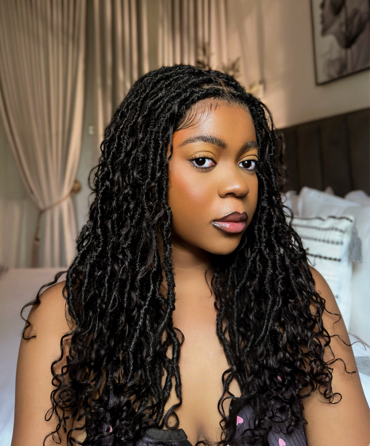 Perruque de Locs Boho sans nœuds en cheveux humains naturels avec boucles Boho et dentelle suisse HD, qualité salon