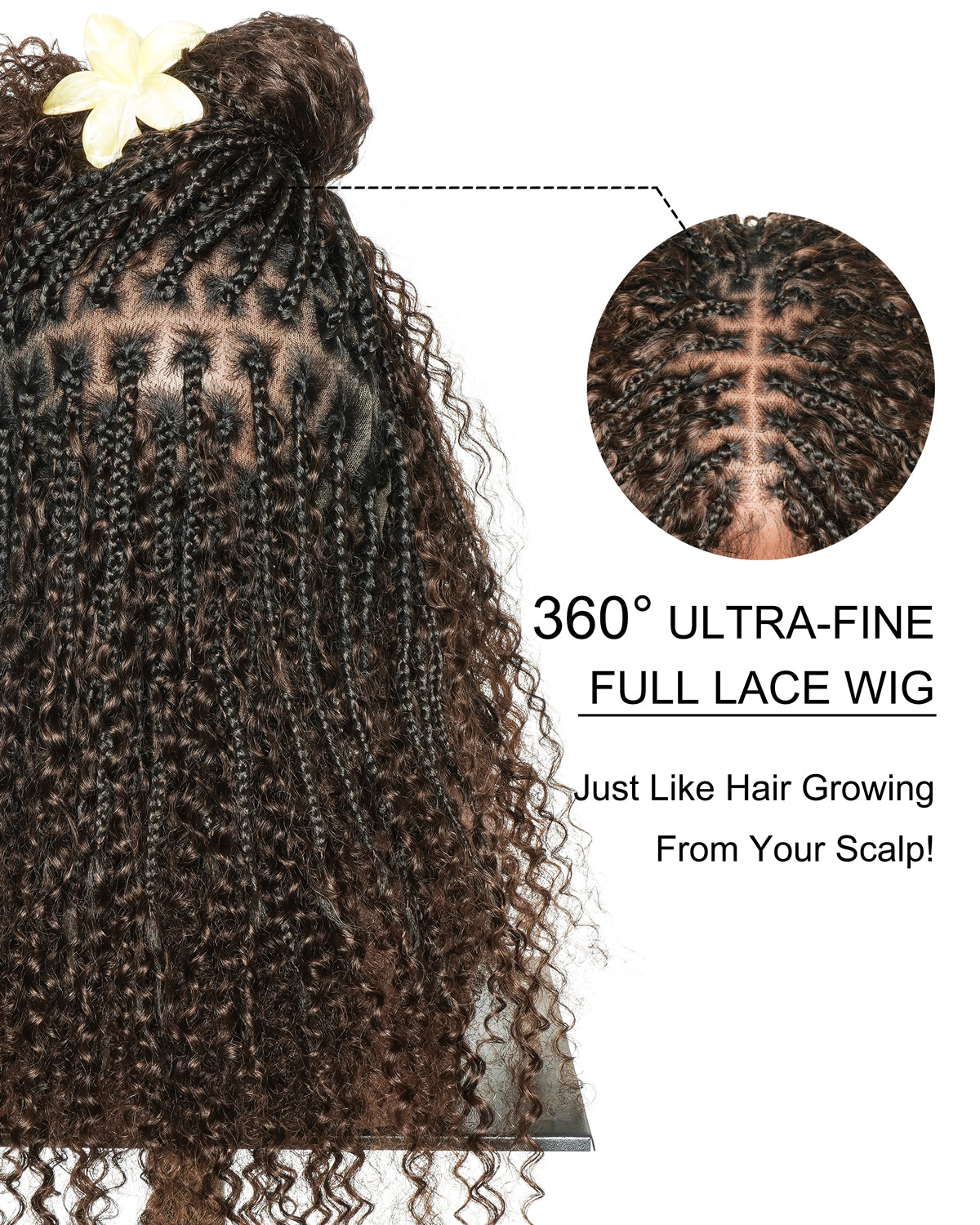 Lulu - Perruque bouclée tressée en dentelle intégrale suisse HD pré-décolorée en cheveux naturels, style bohème, Bora Bora