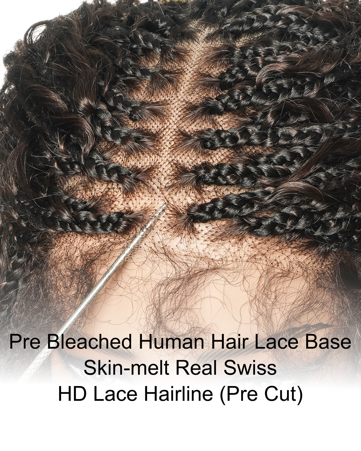 Lulu - Perruque bouclée tressée en dentelle intégrale suisse HD pré-décolorée en cheveux naturels, style bohème, Bora Bora
