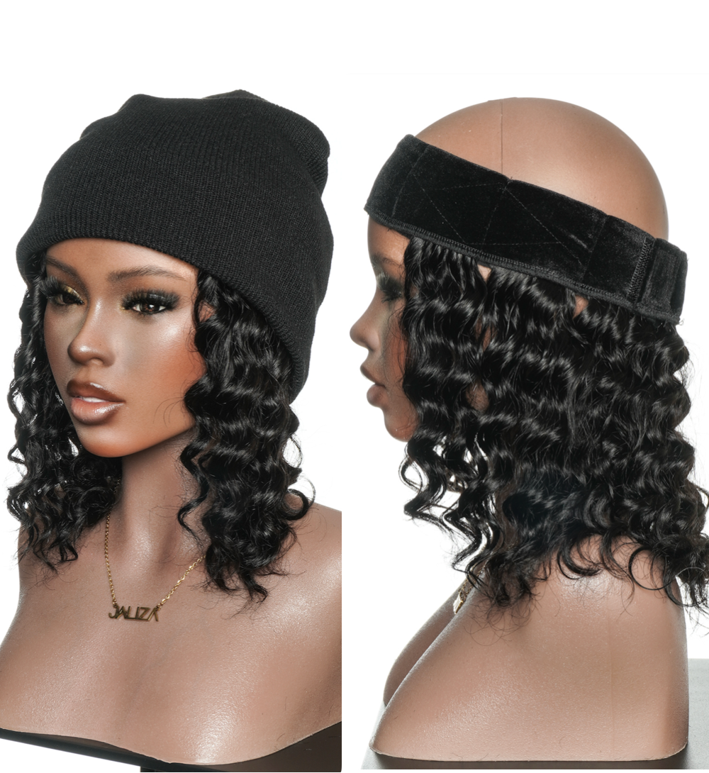 Pièce serre-tête en cheveux 100% humains sans colle de 12" avec bonnet