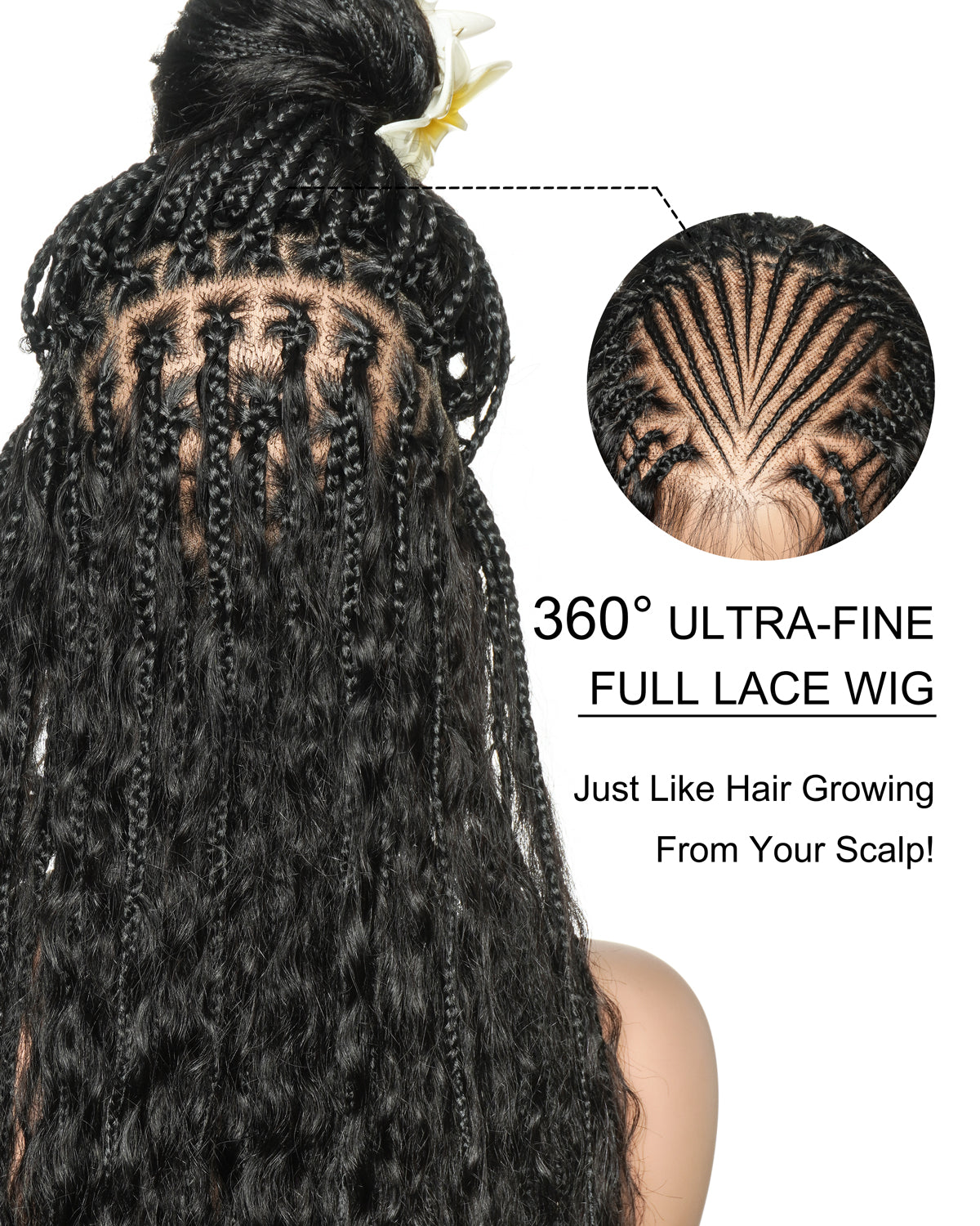 360° Ultra-Fine Full Lace Wig with detailed view of the lace work and text highlighting the product feature.