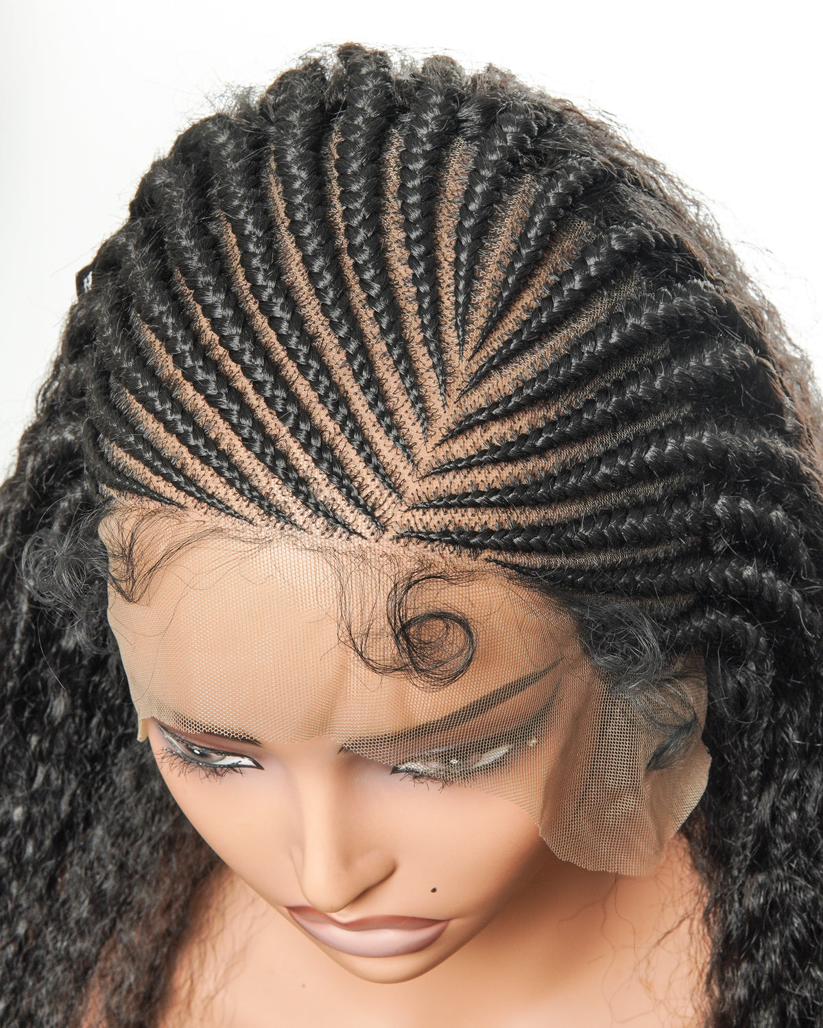 Perruque de 26" avec Couronne Semi-Tressée (Cornrows) Multiple et Cheveux Humains Crépus Extra Volumineux