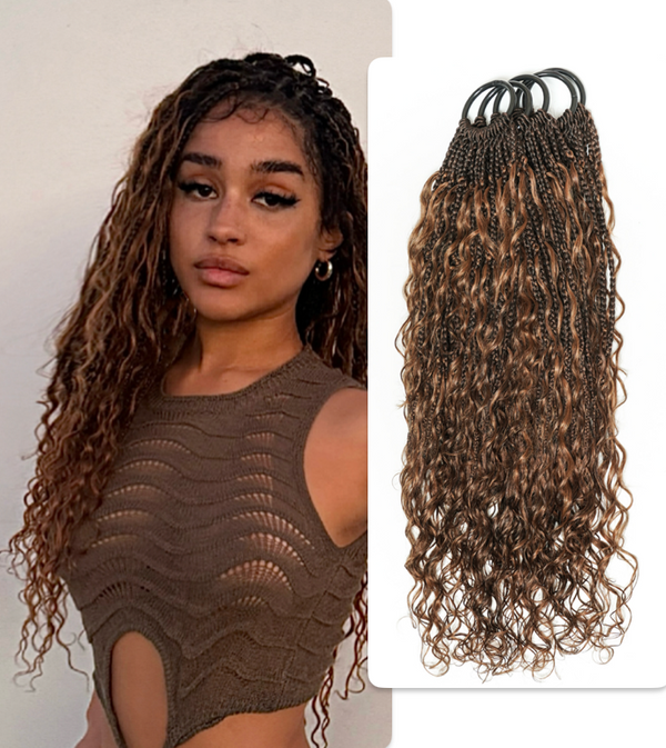 Tresses Bohèmes en Cheveux Humains Ombrés Bruns Ondulés Profonds au Crochet, 18