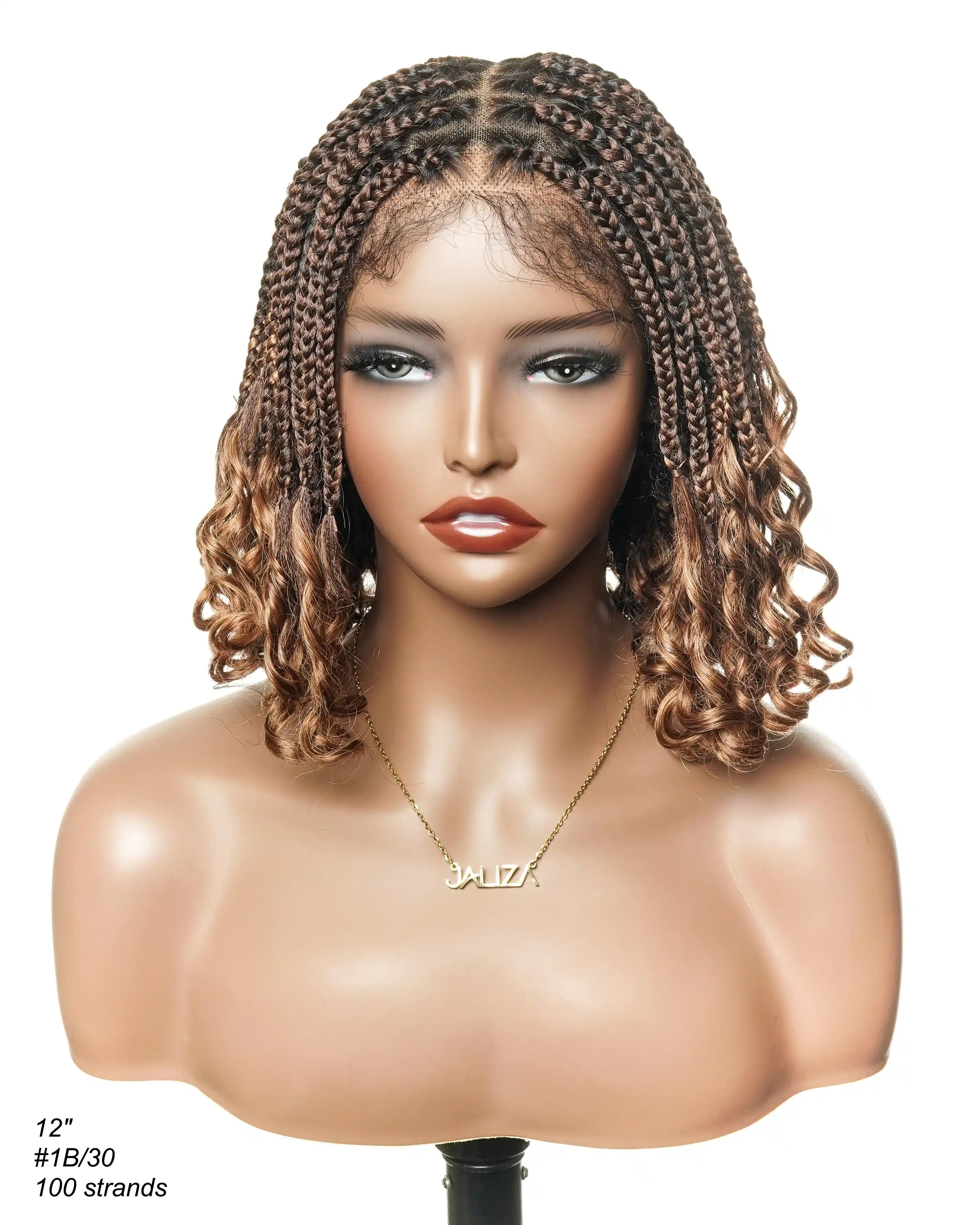 Nina - Perruque tressée sans colle, petite tête, bouts bouclés (bonnet petite taille pour petite tête)