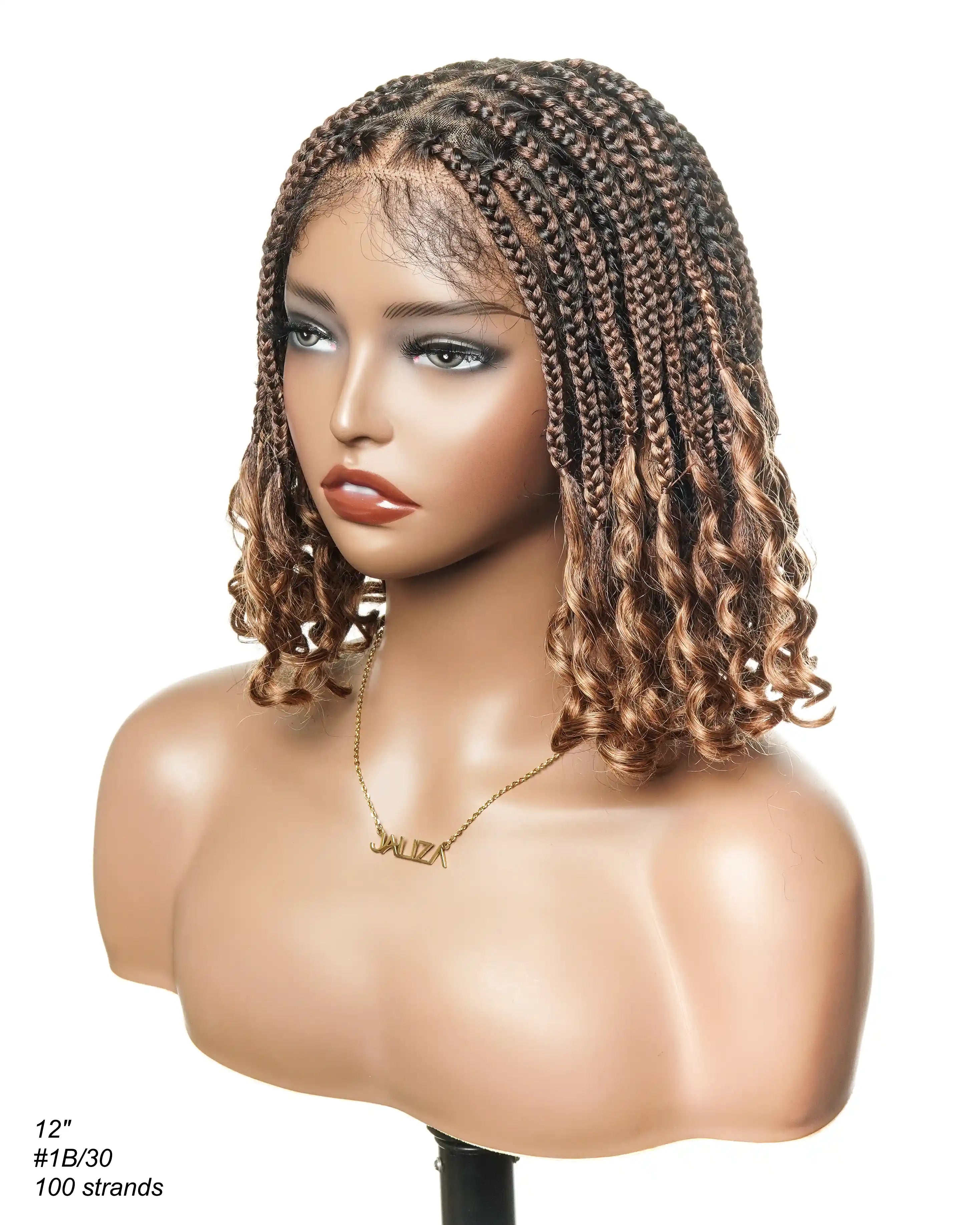 Nina - Perruque tressée sans colle, petite tête, bouts bouclés (bonnet petite taille pour petite tête)
