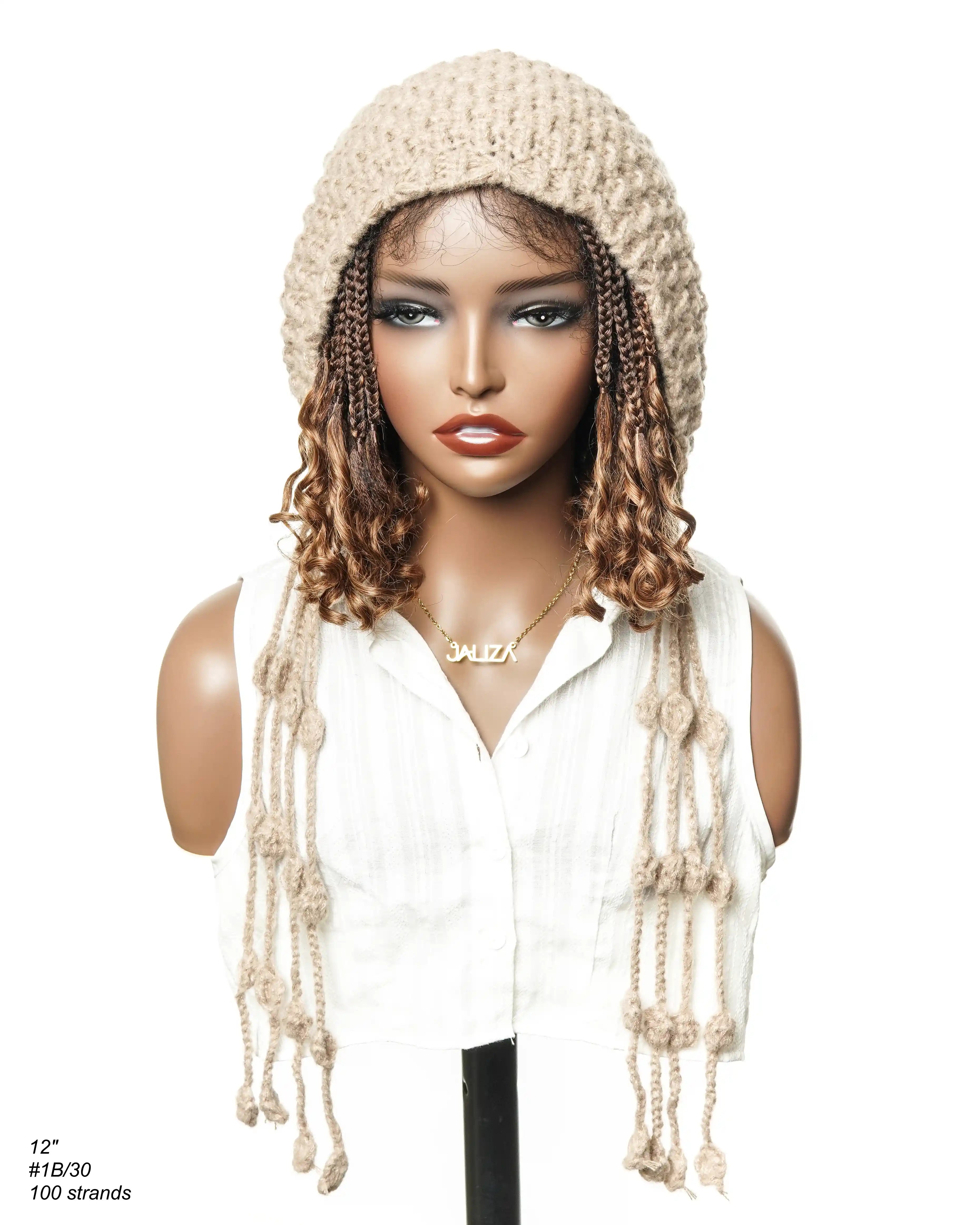 Nina - Perruque tressée sans colle, petite tête, bouts bouclés (bonnet petite taille pour petite tête)