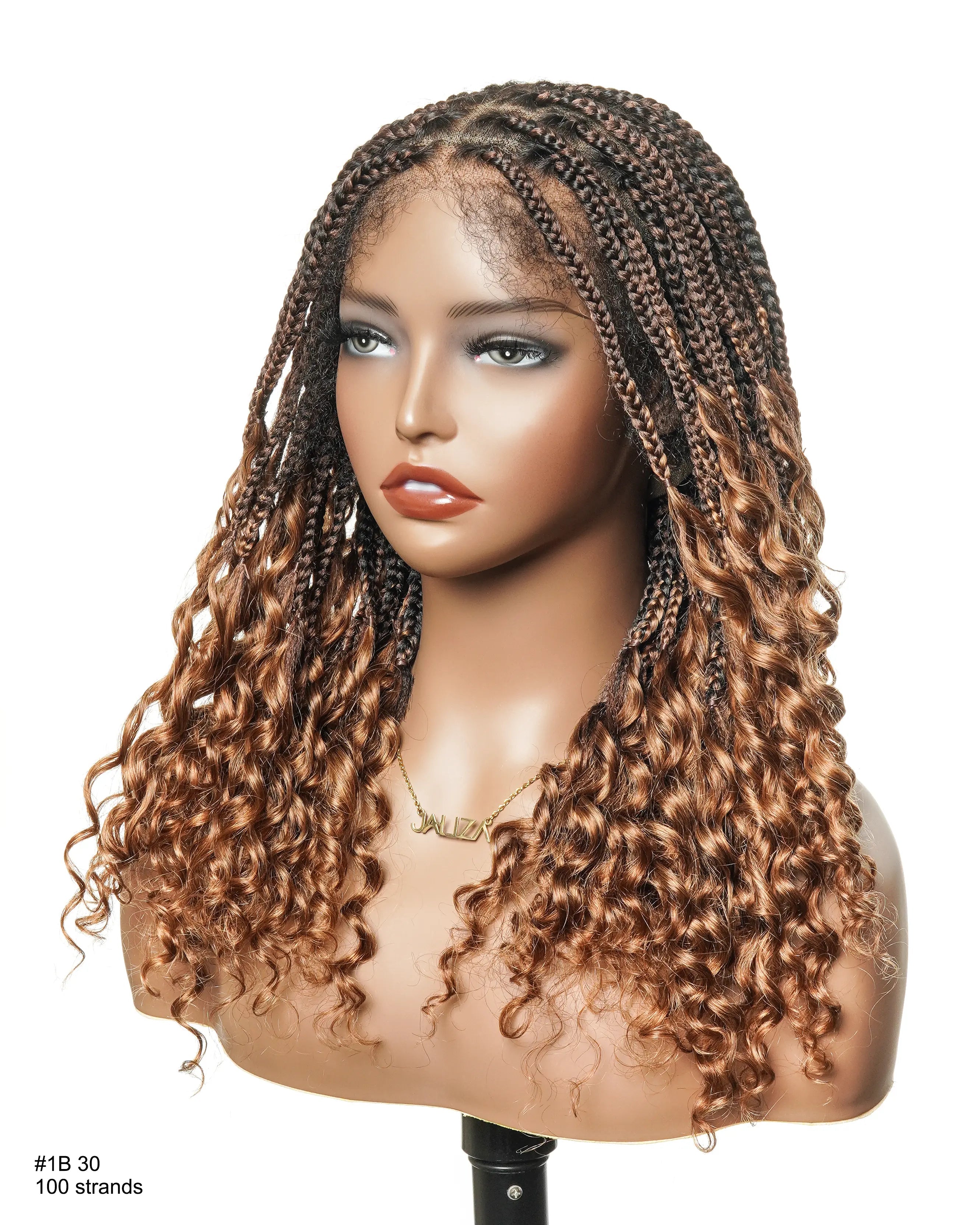 Nina - Perruque tressée sans colle, petite tête, bouts bouclés (bonnet petite taille pour petite tête)