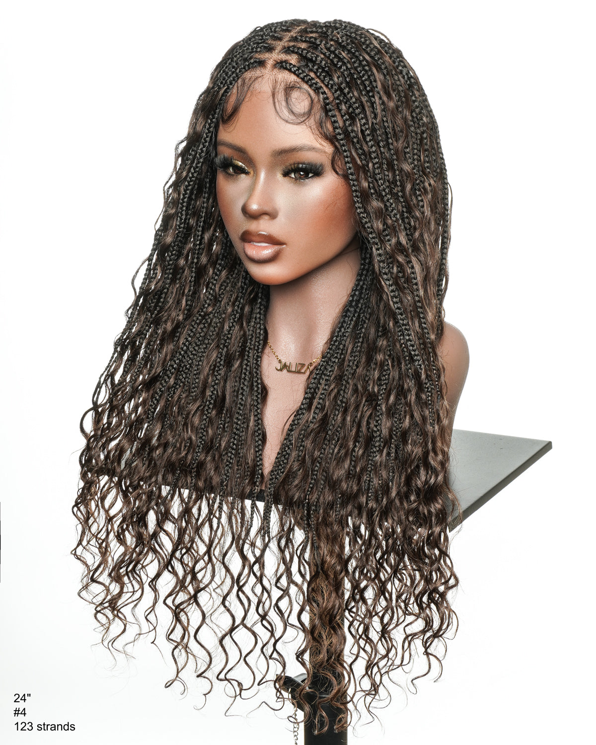 Kiki - Perruque tressée de type Boho, bouclée, en cheveux humains pré-décolorés de 24 pouces, avec base en dentelle suisse HD