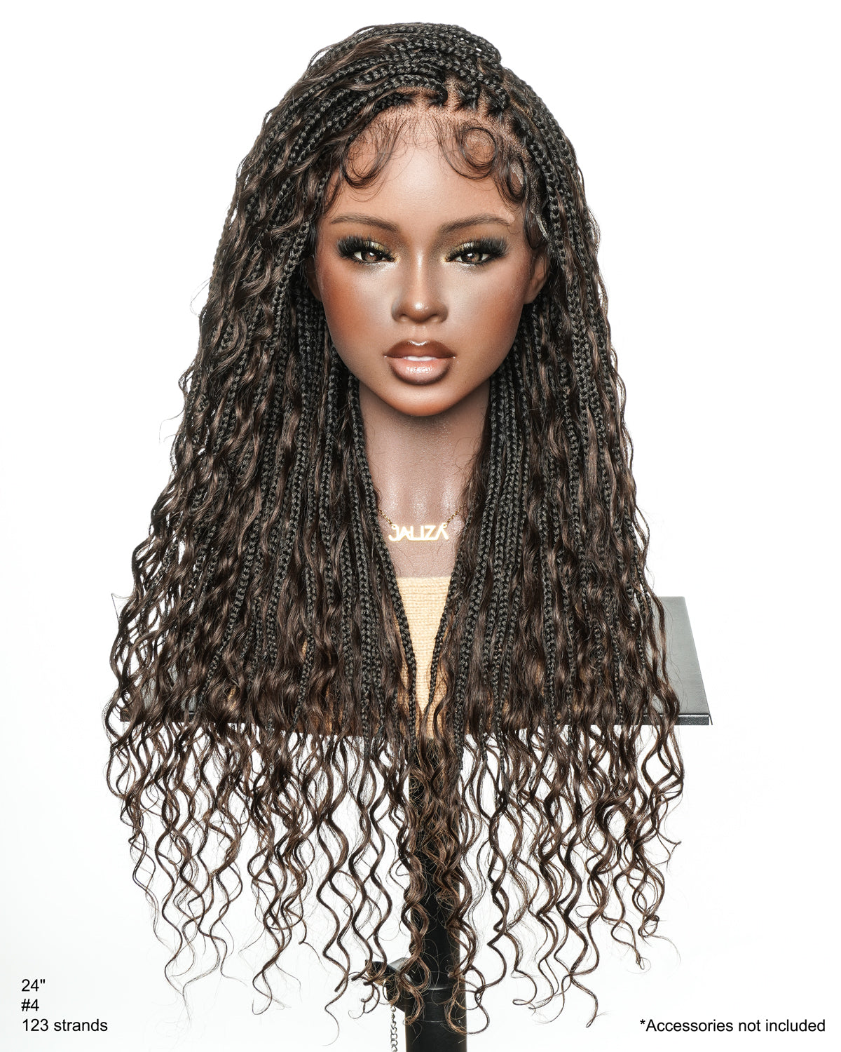 Kiki - Perruque tressée de type Boho, bouclée, en cheveux humains pré-décolorés de 24 pouces, avec base en dentelle suisse HD