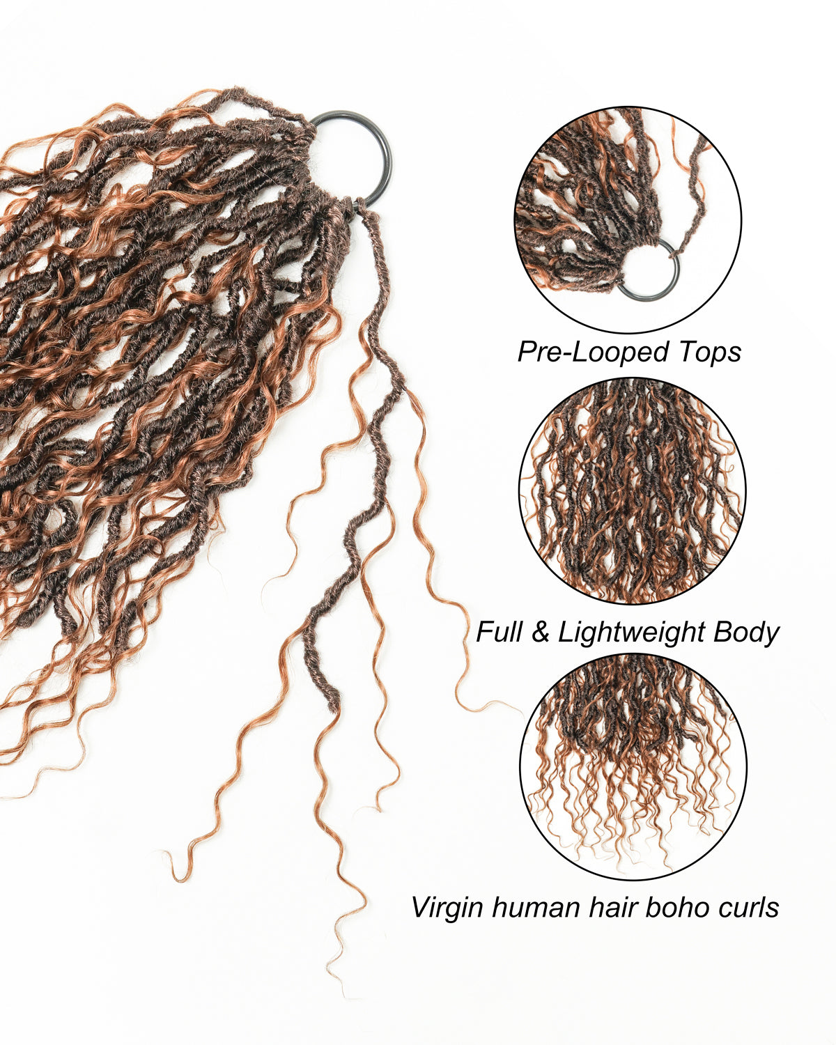 Locks BOHO au crochet pré-bouclées de 18 pouces avec boucles BOHO en cheveux naturels 80 mèches/paquet (5 boucles boho)