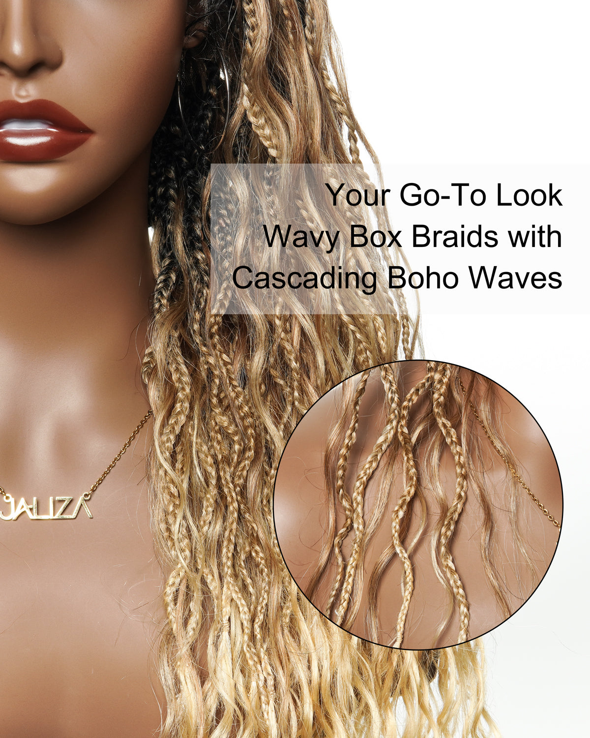 Wavina - Perruque tressée de 24 pouces avec tresses ondulées et vagues bohèmes en cheveux naturels