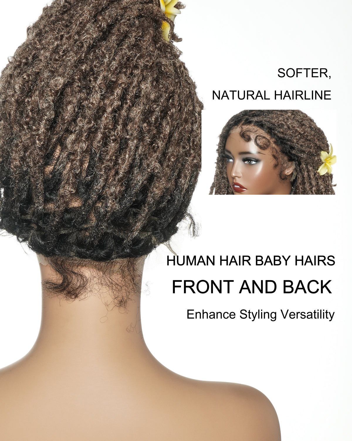 Perruque en dentelle complète suisse HD de 18 pouces avec fausses locks douces et vieillies pré-décolorées
