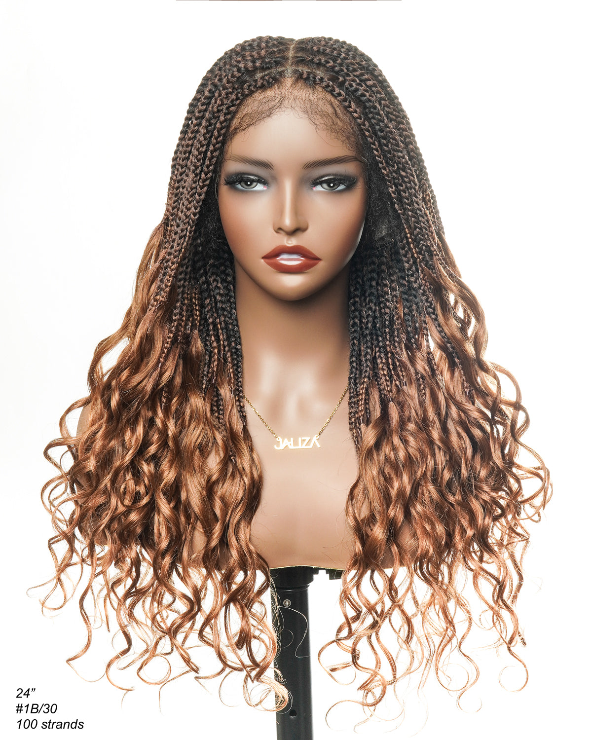 Perruque tressée de 24 po, prélavée, en cheveux humains, avec lacets, sans nœuds, finitions bouclées en cheveux humains