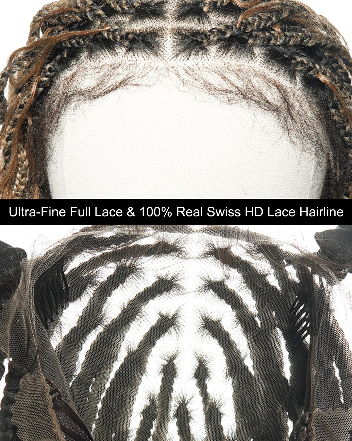 Wavina - Perruque tressée de 24 pouces avec tresses ondulées et vagues bohèmes en cheveux naturels