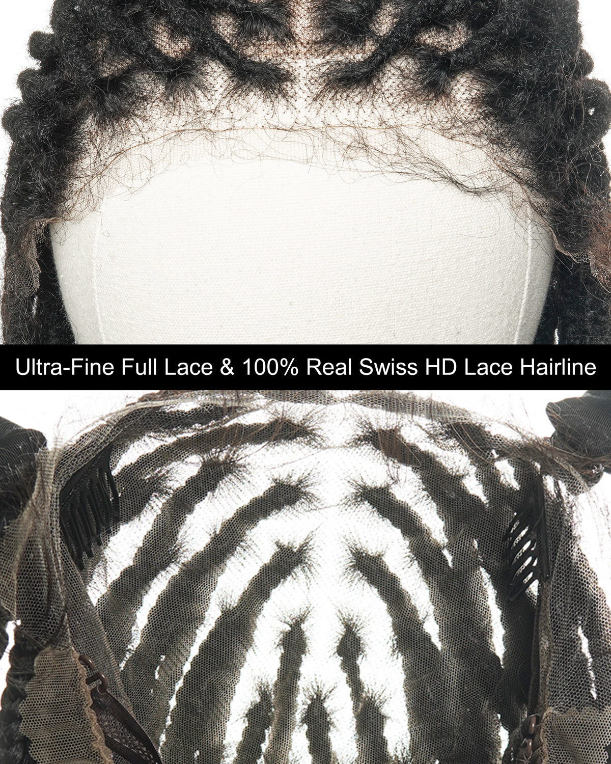 Perruque 100 % cheveux naturels, qualité salon, pré-décolorée, HD, entièrement en dentelle, Locs Boho sans nœuds, 100 mèches