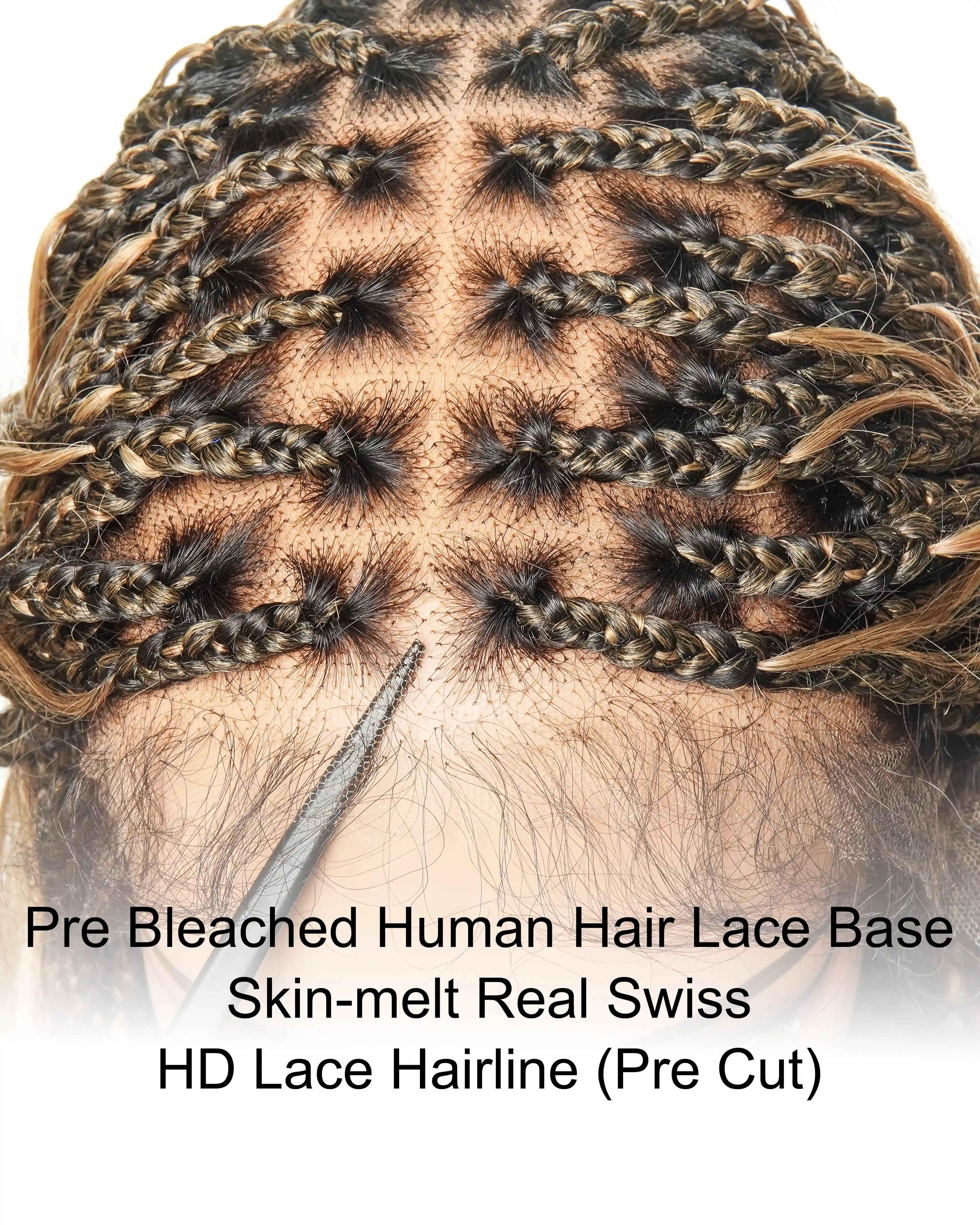 Perruque tressée de type "Boho Box Braided" avec 88 mèches nouées en dentelle, cheveux humains décolorés à l'avance de 24 pouces