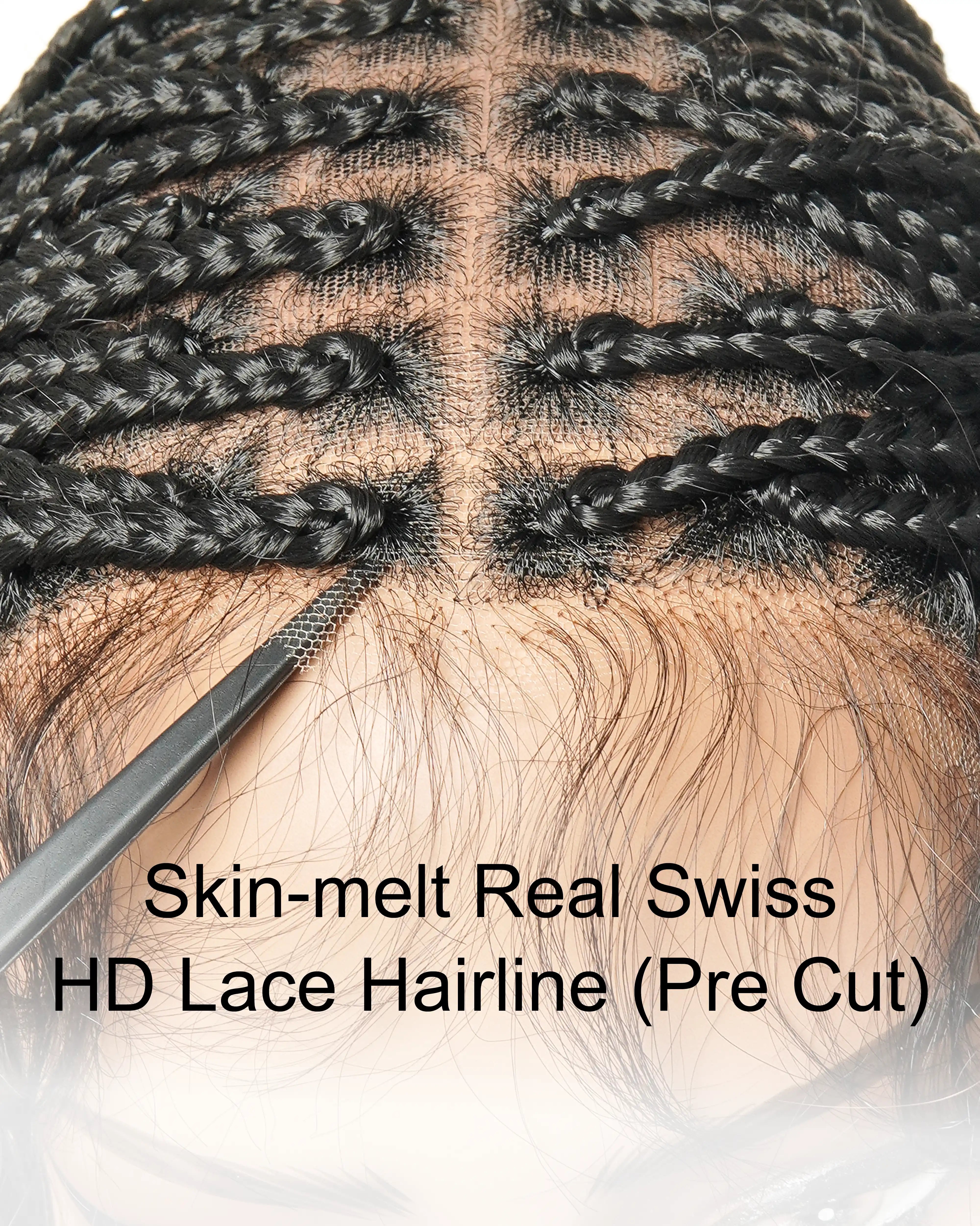 Perruque tressée sans colle 24 pouces HD Full Elastic Lace avec racines plates et tresses boîte
