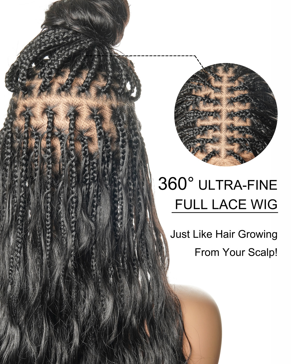 Michelle - Salon-Style Glueless Miracle Braided Wig Pre-Bleached Swiss HD Full Lace Boho Box Braids Bora Bora Human Hair Body Wave Curls