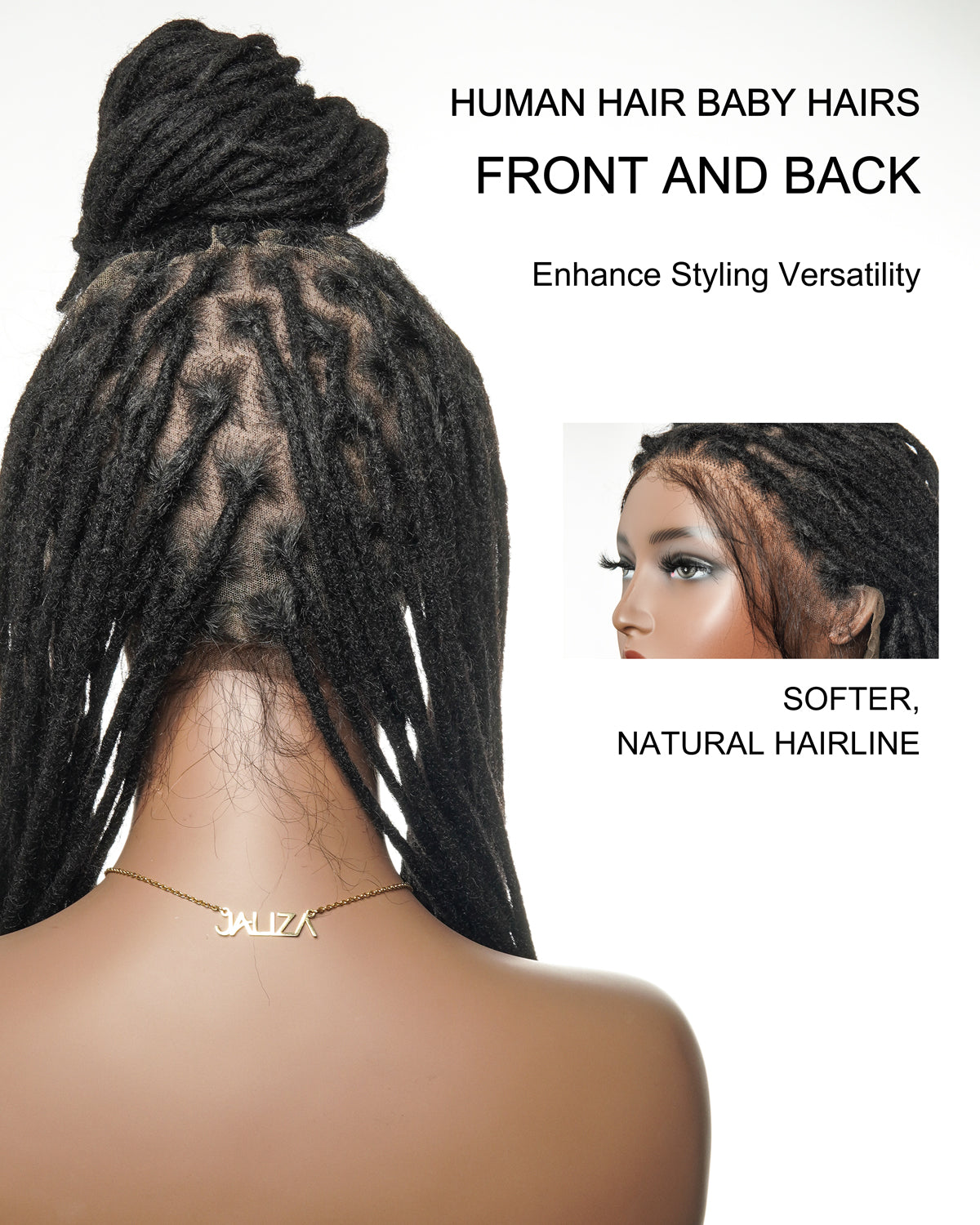 Perruque Lace Front intégrale 100 % cheveux humains dreadlock prélavés HD 100 mèches