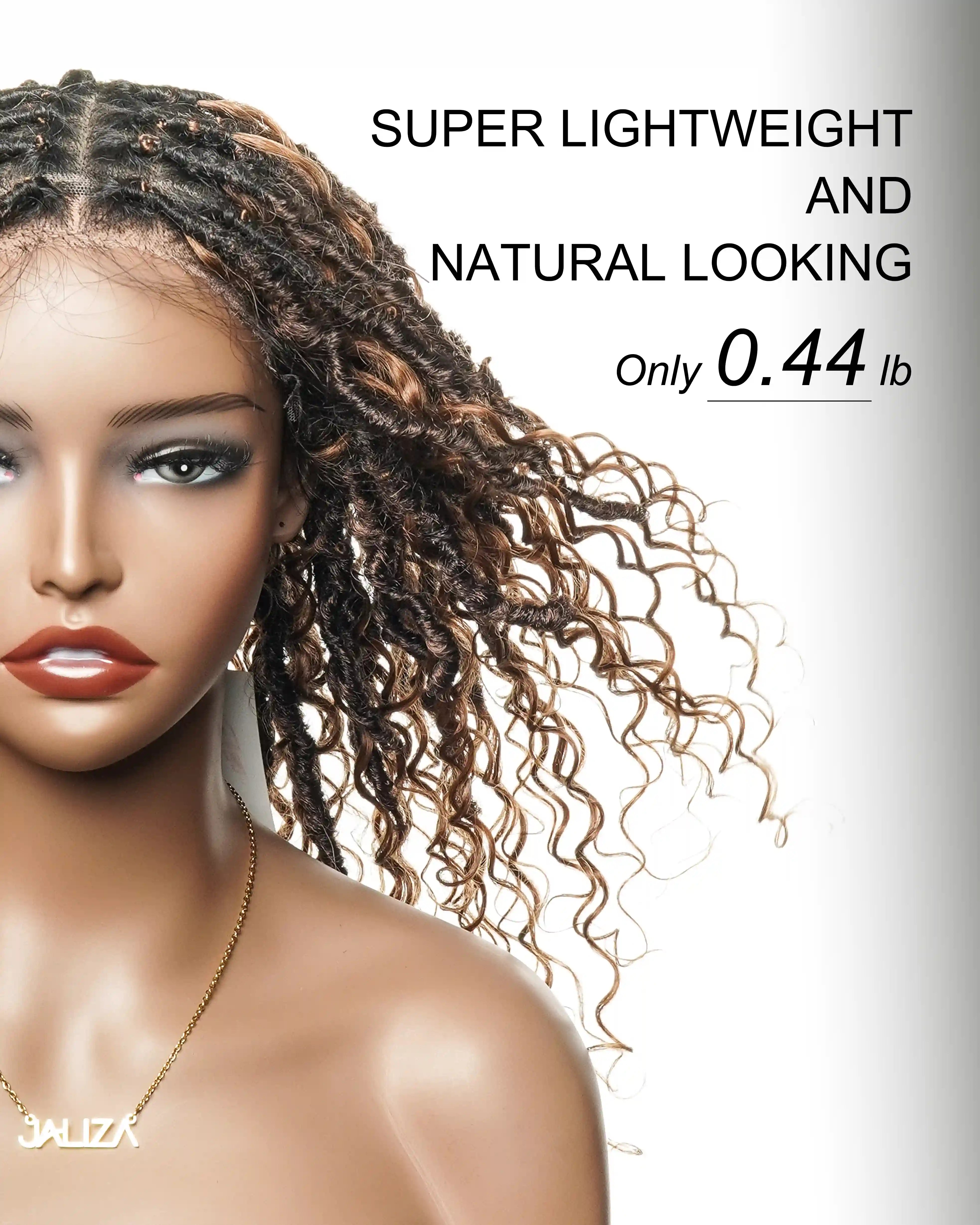 Lola - Perruque Boho Locs suisse HD pré-blanchie de 16 po avec boucles Boho en cheveux naturels