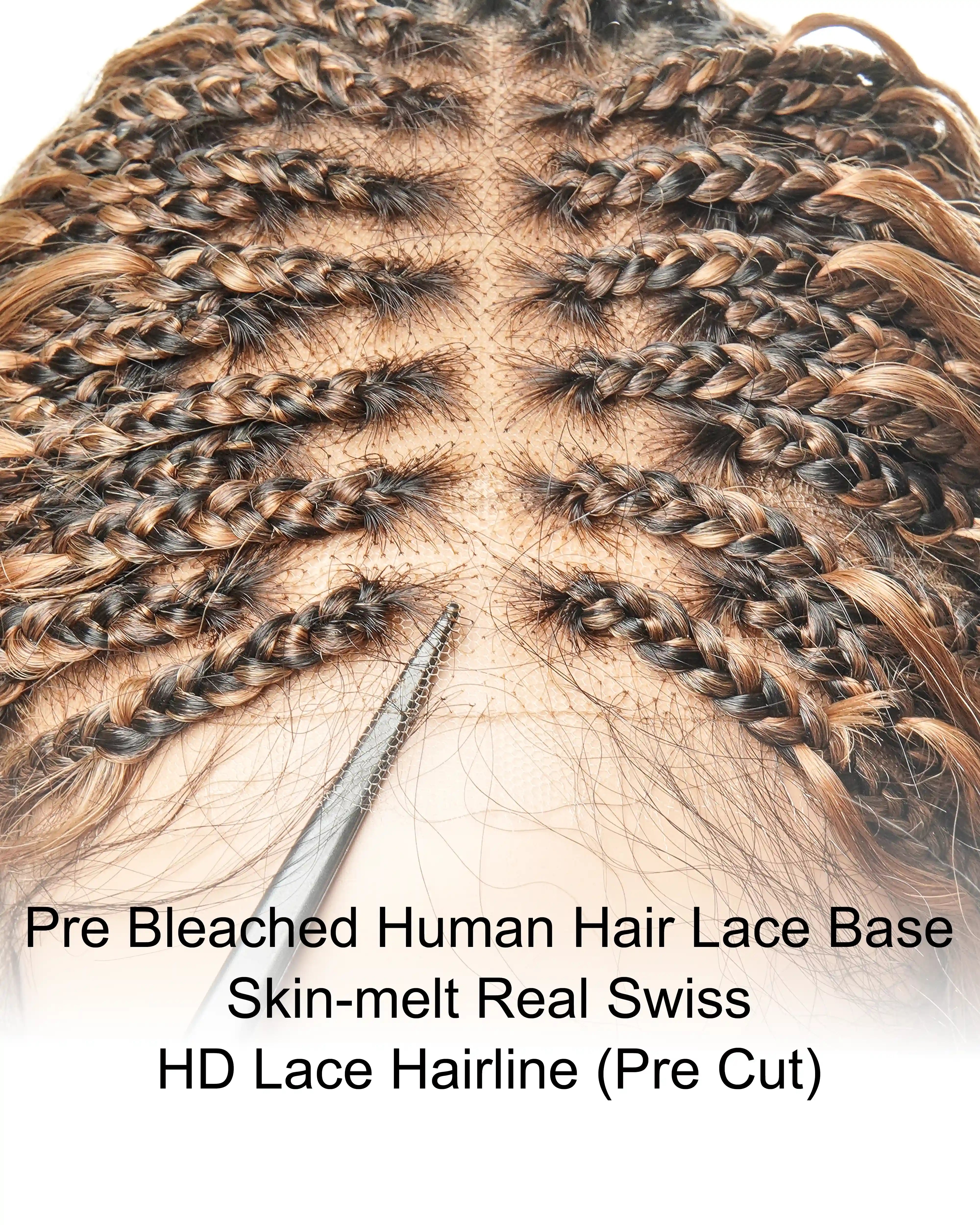 Perruque tressée de style Boho sans nœuds, haute densité, 121 mèches, couleur mélangée #30/27, dentelle HD pré-décolorée, 36 pouces