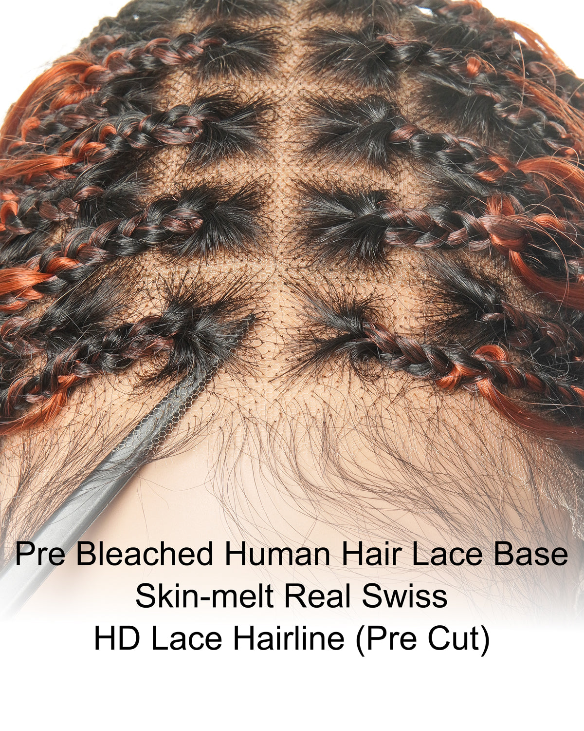 Perruque tressée boîte bohème 100 mèches avec base en dentelle complète suisse HD pré-blanchie, boucles bohèmes ondulées, couleur gingembre, cheveux humains