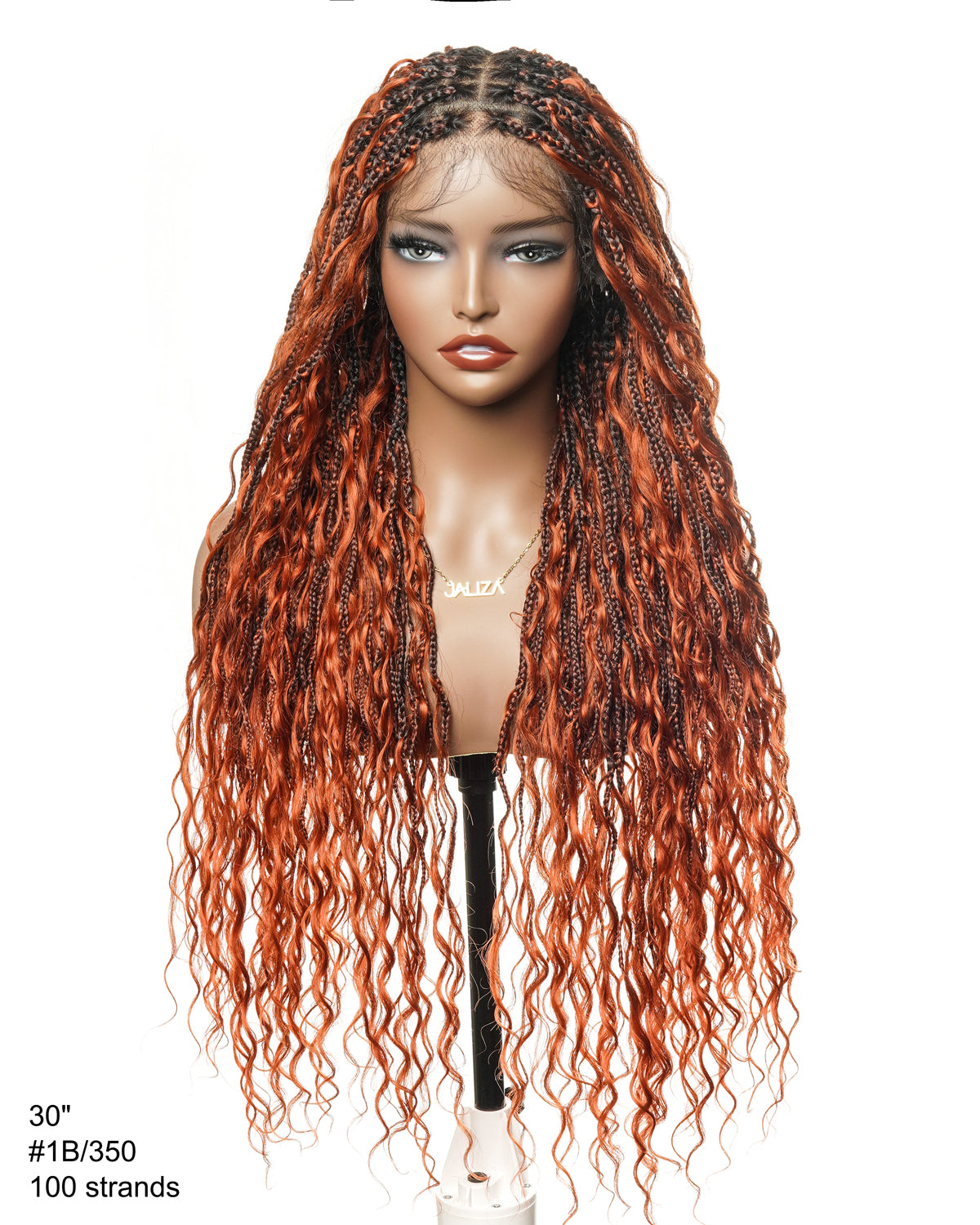 Perruque tressée boîte bohème 100 mèches avec base en dentelle complète suisse HD pré-blanchie, boucles bohèmes ondulées, couleur gingembre, cheveux humains