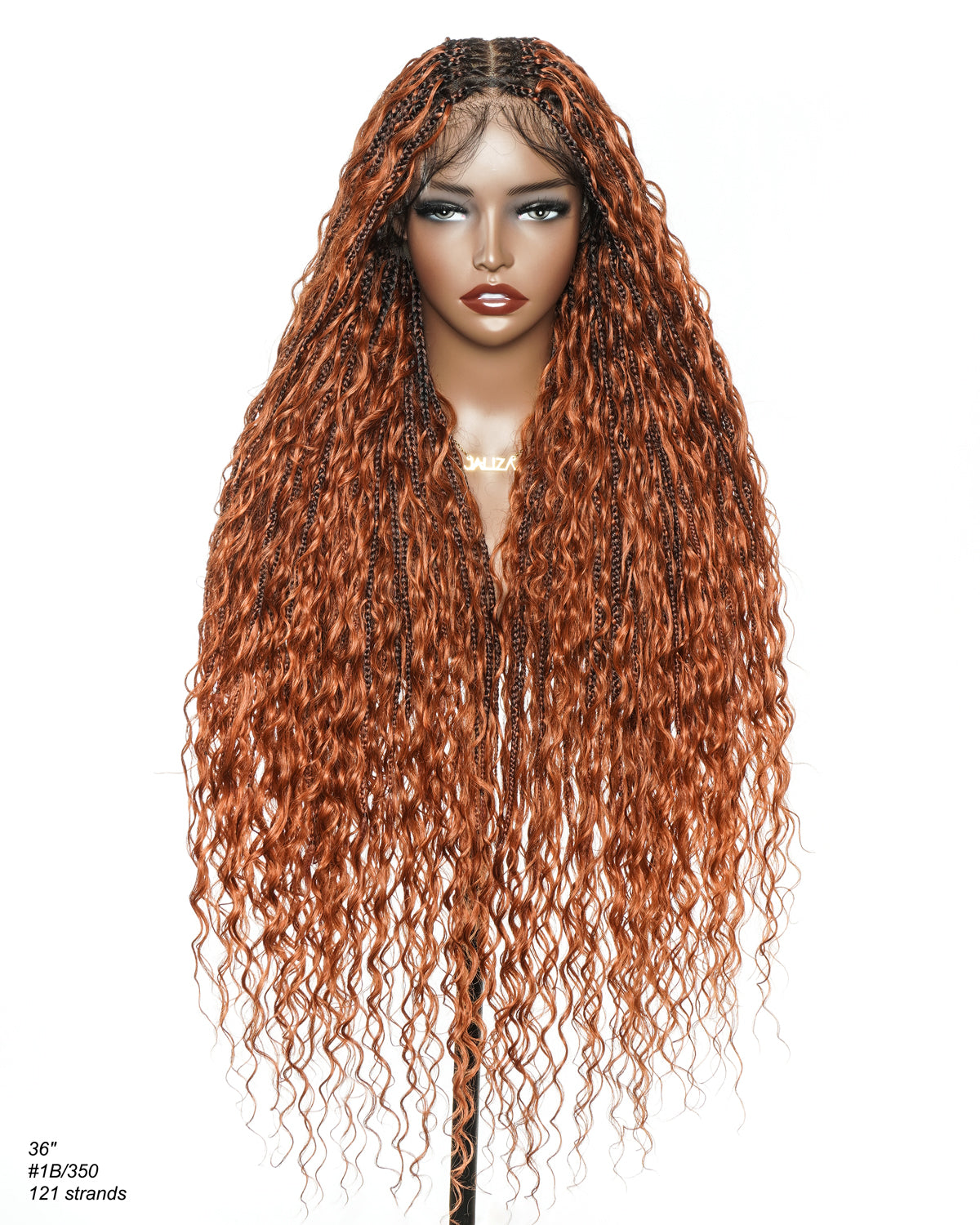 Perruque tressée boîte bohème 100 mèches avec base en dentelle complète suisse HD pré-blanchie, boucles bohèmes ondulées, couleur gingembre, cheveux humains