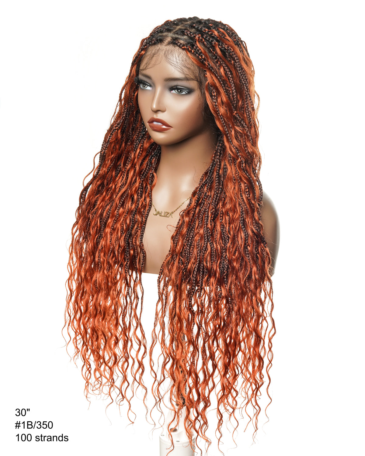 Perruque tressée boîte bohème 100 mèches avec base en dentelle complète suisse HD pré-blanchie, boucles bohèmes ondulées, couleur gingembre, cheveux humains