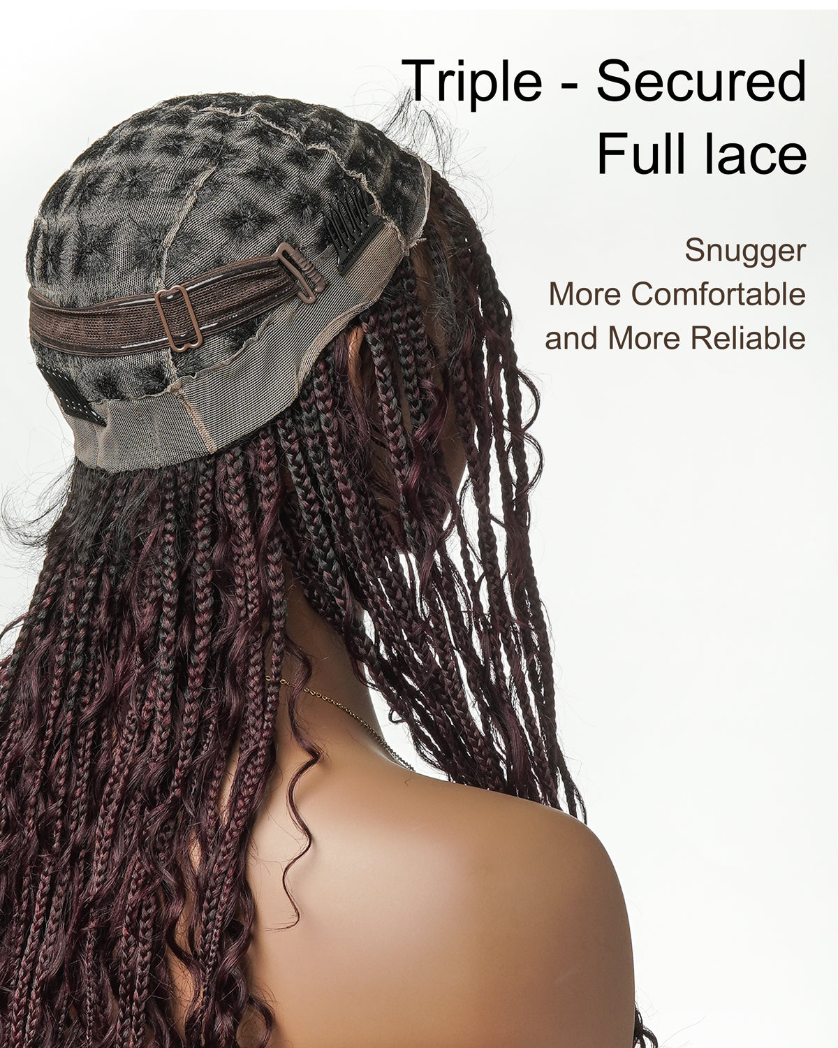 Coco - Perruque tressée en cheveux humains sans colle, pré-coupée HD, dentelle élastique complète, raie libre, prête à l'emploi (dentelle non nouée à la main)