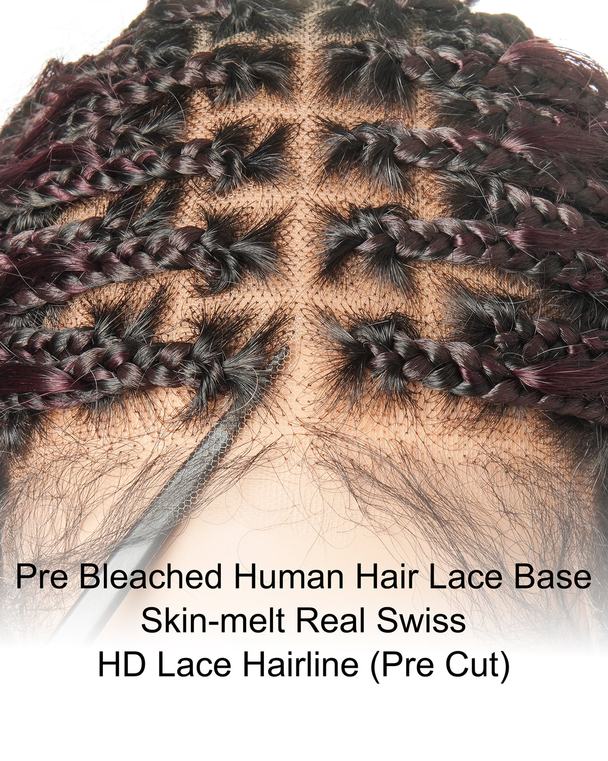 Perruque Boho tressée avec des boucles Boho en cheveux humains Full Lace HD, pré-décolorés, bordeaux foncé 99J, 100 mèches