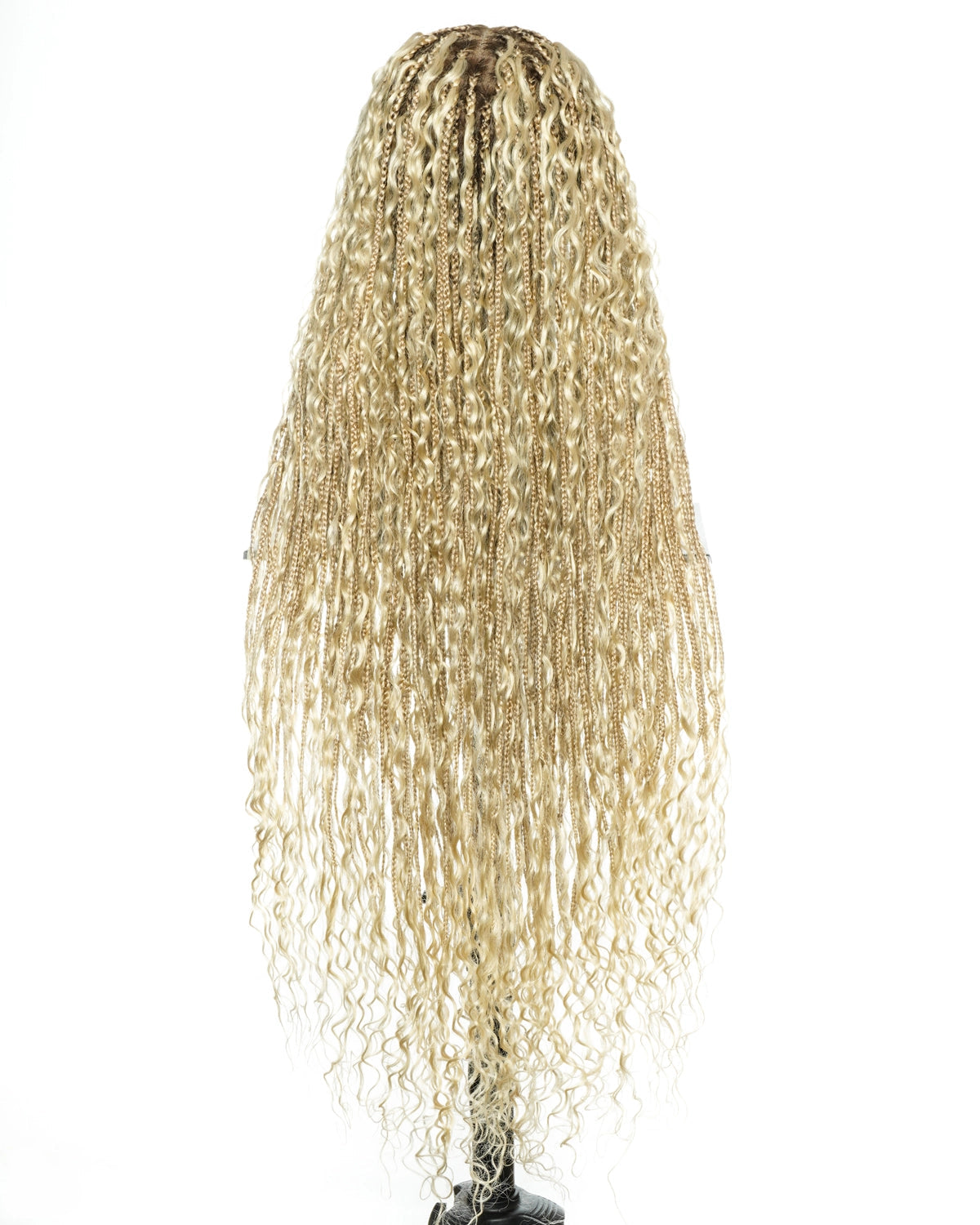 Perruque tressée de style Boho avec tresses (avec mèches bouclées Boho en cheveux naturels et cordon de serrage) en dentelle complète suisse HD, décolorée 27/613, haute densité et sans colle