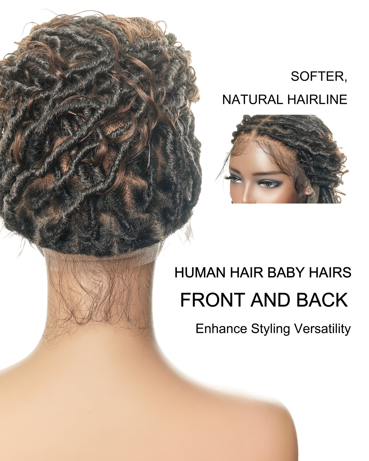 Perruque de Locs Boho sans nœuds en cheveux humains naturels avec boucles Boho et dentelle suisse HD, qualité salon