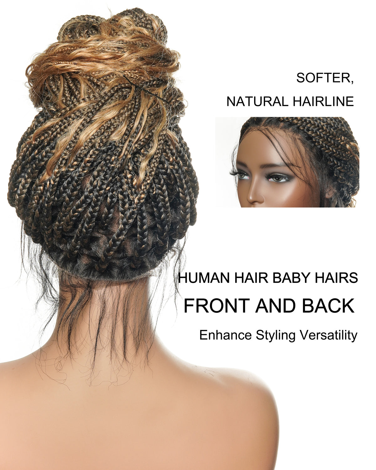 Perruque tressée boîte bohème sans nœuds, 100 % cheveux humains, boucles bohèmes, avec dentelle transparente intégrale et nouée à la main