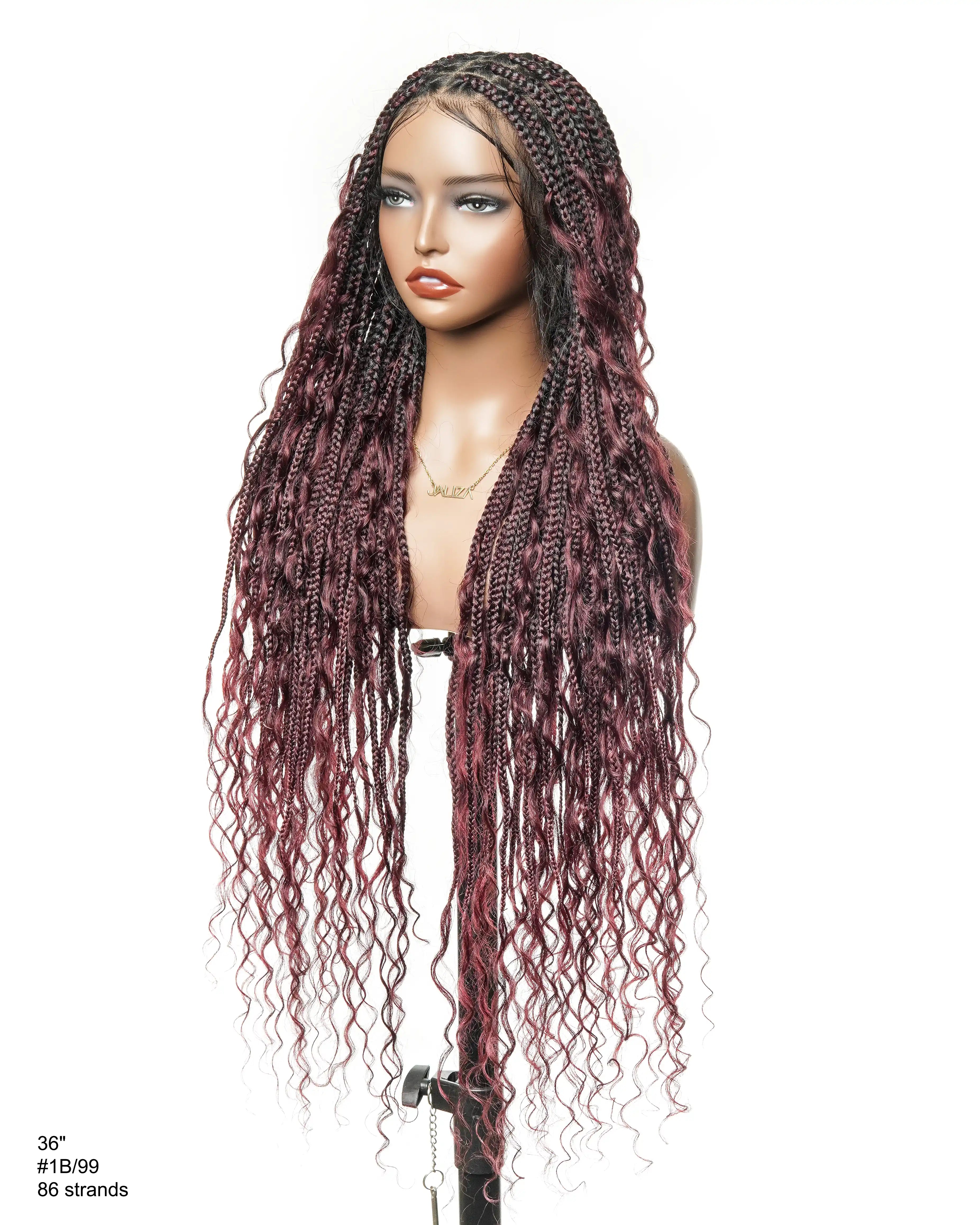 Perruque tressée boîte bohème sans nœuds, 100 % cheveux humains, boucles bohèmes, avec dentelle transparente intégrale et nouée à la main