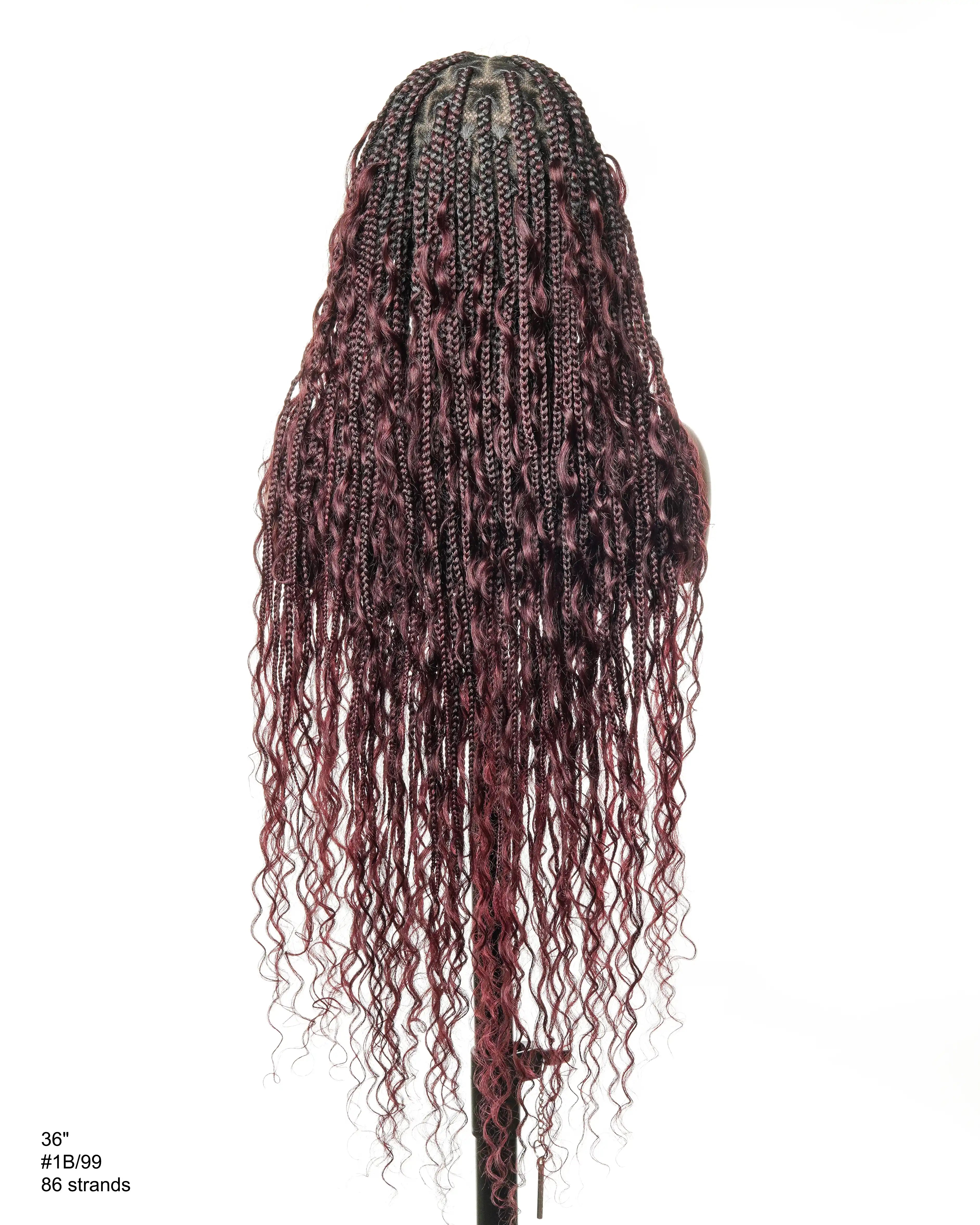 Perruque tressée boîte bohème sans nœuds, 100 % cheveux humains, boucles bohèmes, avec dentelle transparente intégrale et nouée à la main