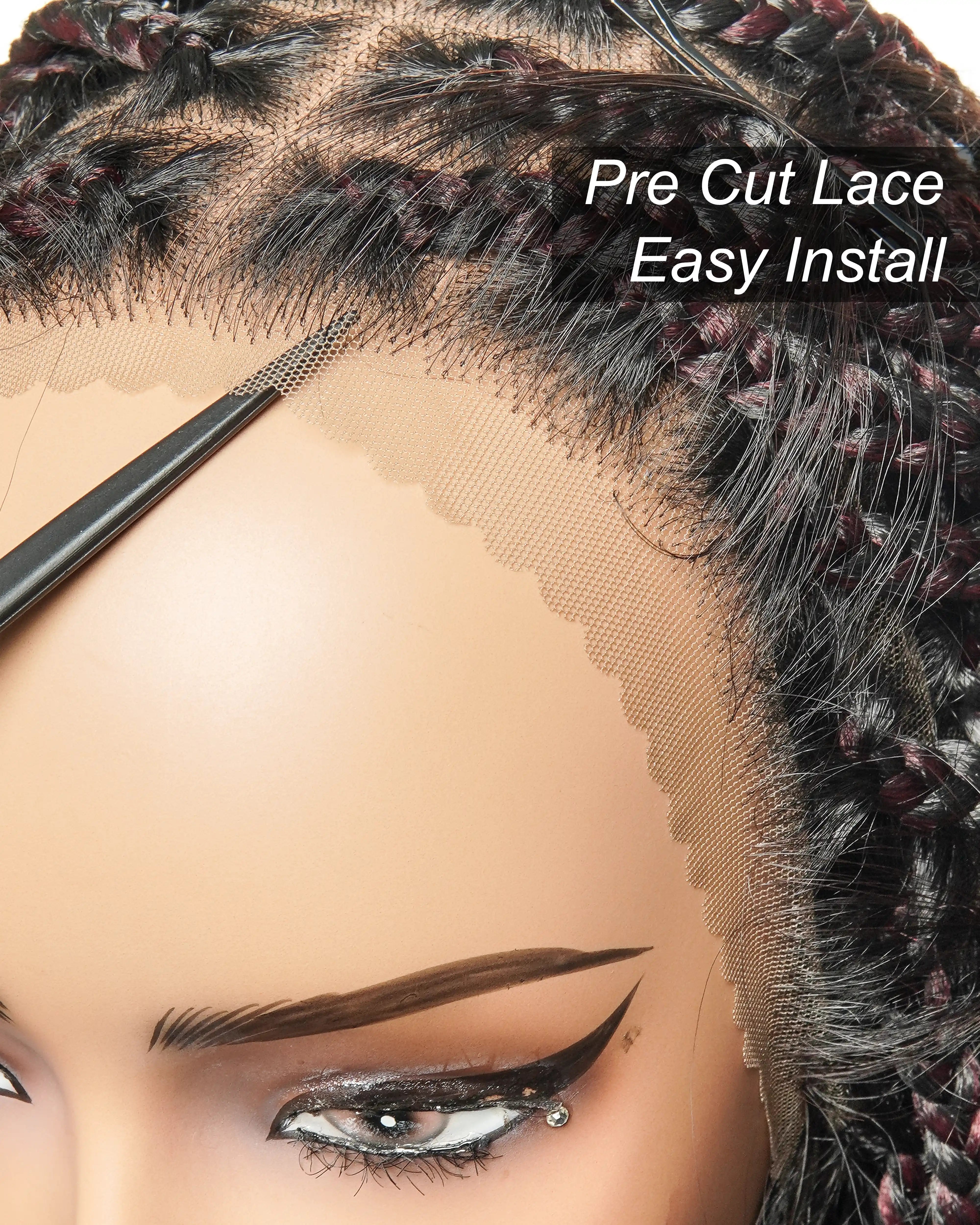 Perruque tressée boîte bohème sans nœuds, 100 % cheveux humains, boucles bohèmes, avec dentelle transparente intégrale et nouée à la main