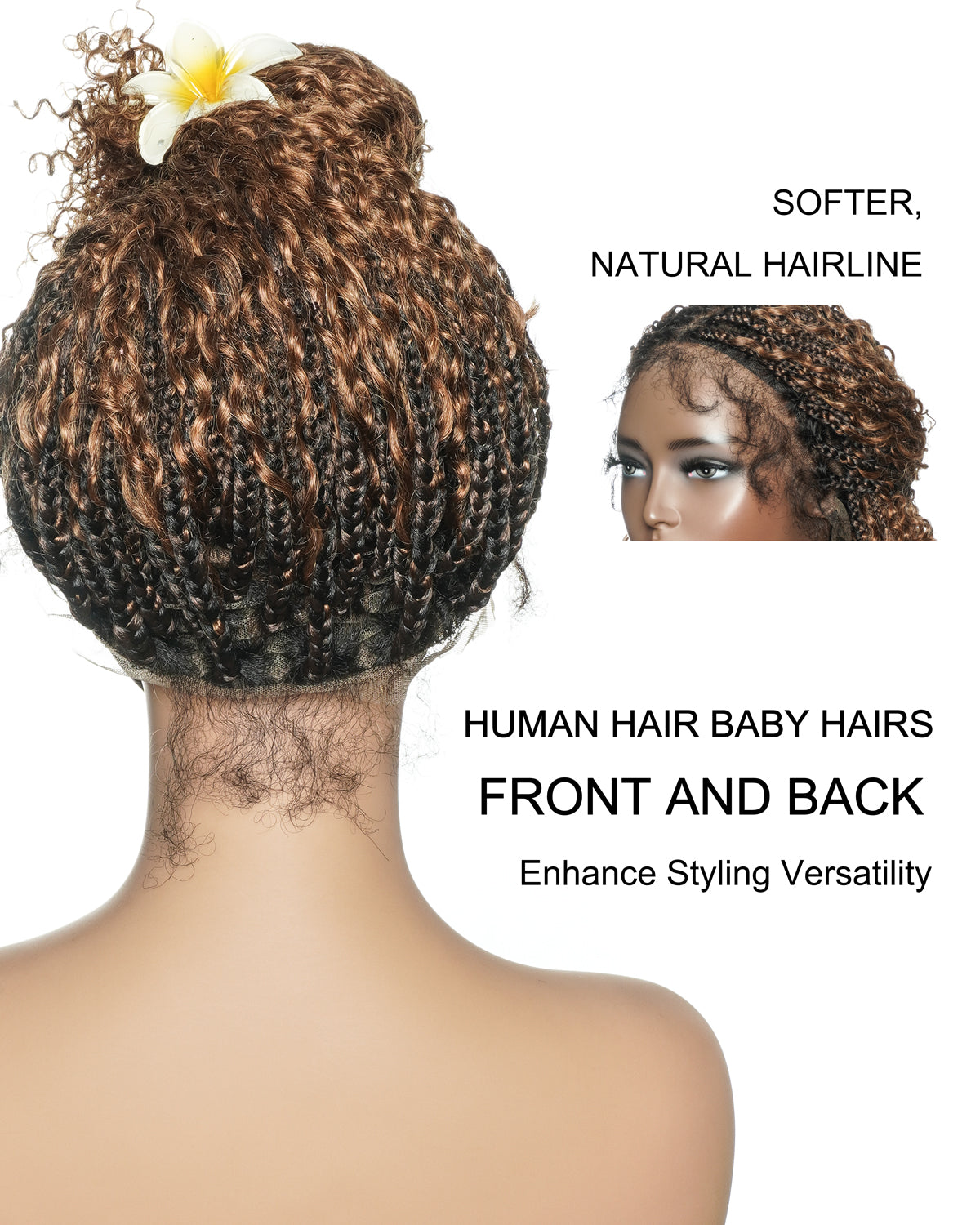 Lulu - Perruque bouclée tressée en dentelle intégrale suisse HD pré-décolorée en cheveux naturels, style bohème, Bora Bora