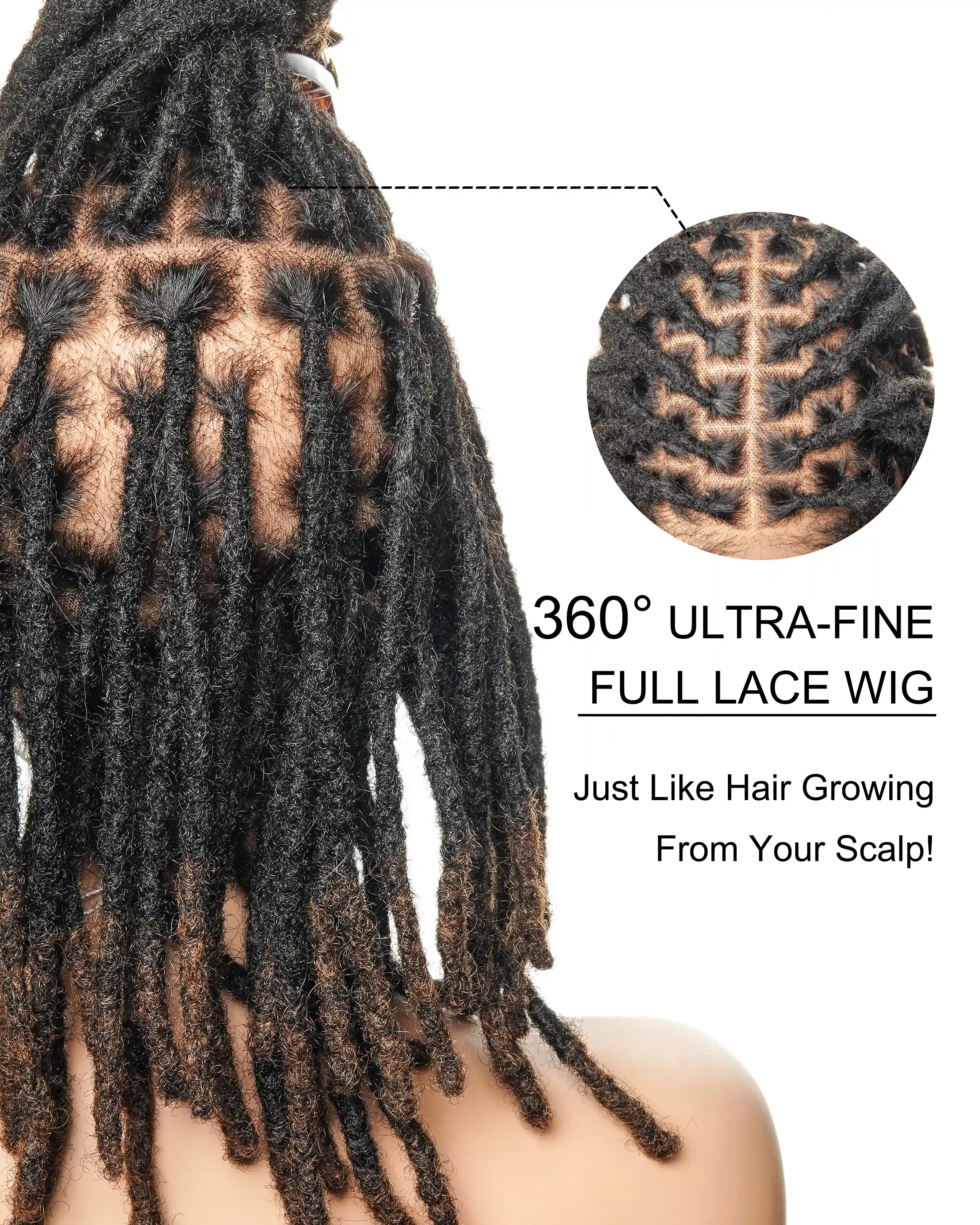 Perruque en dentelle complète Swiss HD pré-blanchie, 100 % cheveux naturels, dreadlocks de 12" qualité salon (une seule tresse mesure 6.5"-8.2")
