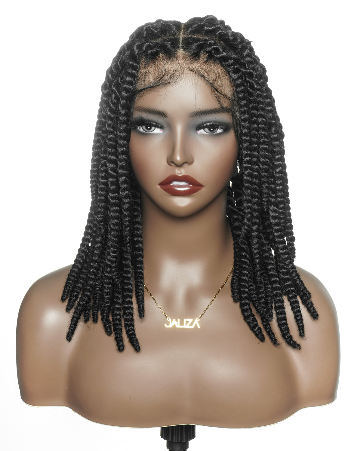 Perruque tressée de 14 pouces, jumbo twist souple pré-décoloré, base en dentelle, HD entièrement en dentelle, cheveux humains